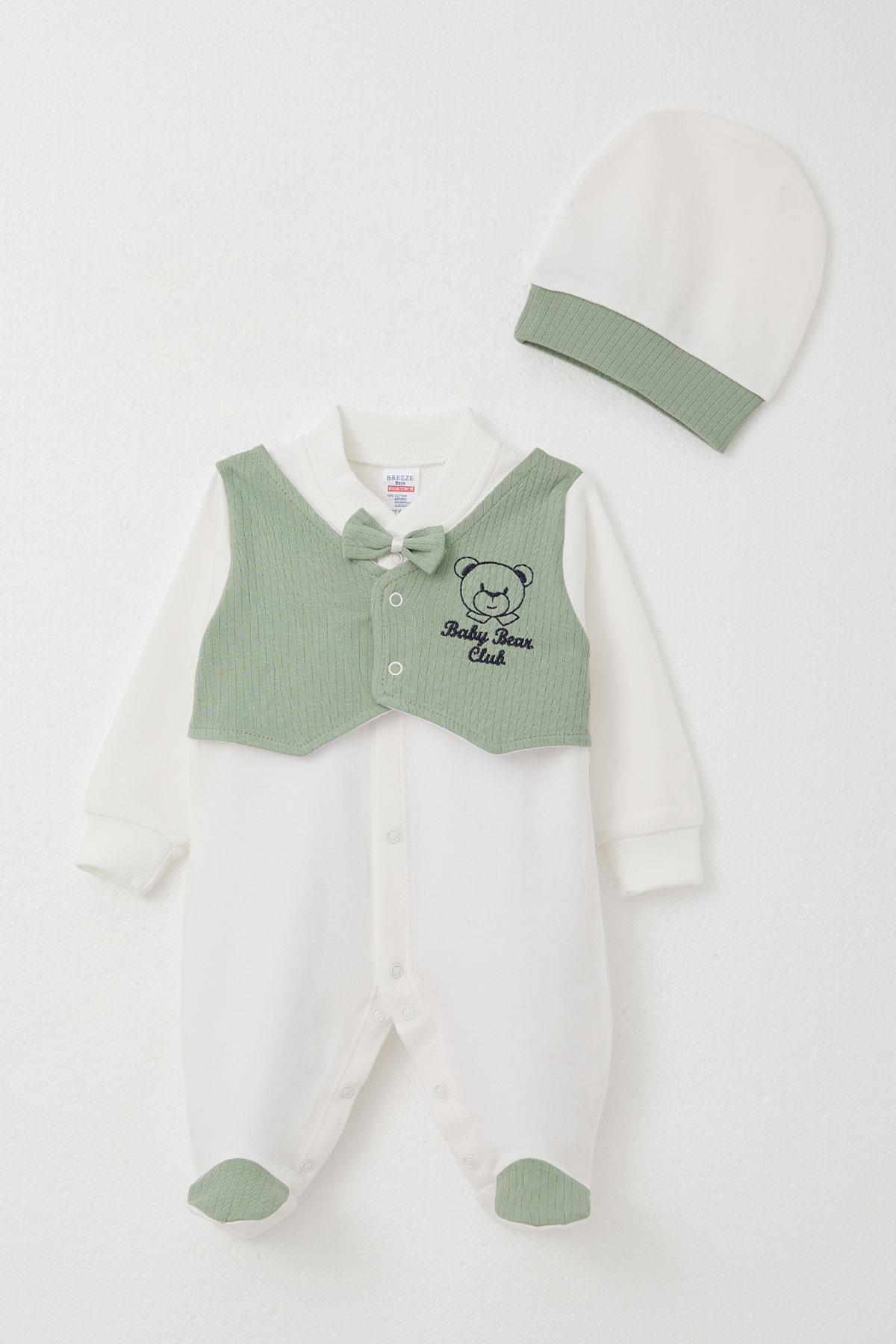 Breeze Erkek Bebek Patikli Tulum Sabit Papyonlu Yelekli Ekru (0-6 Ay)