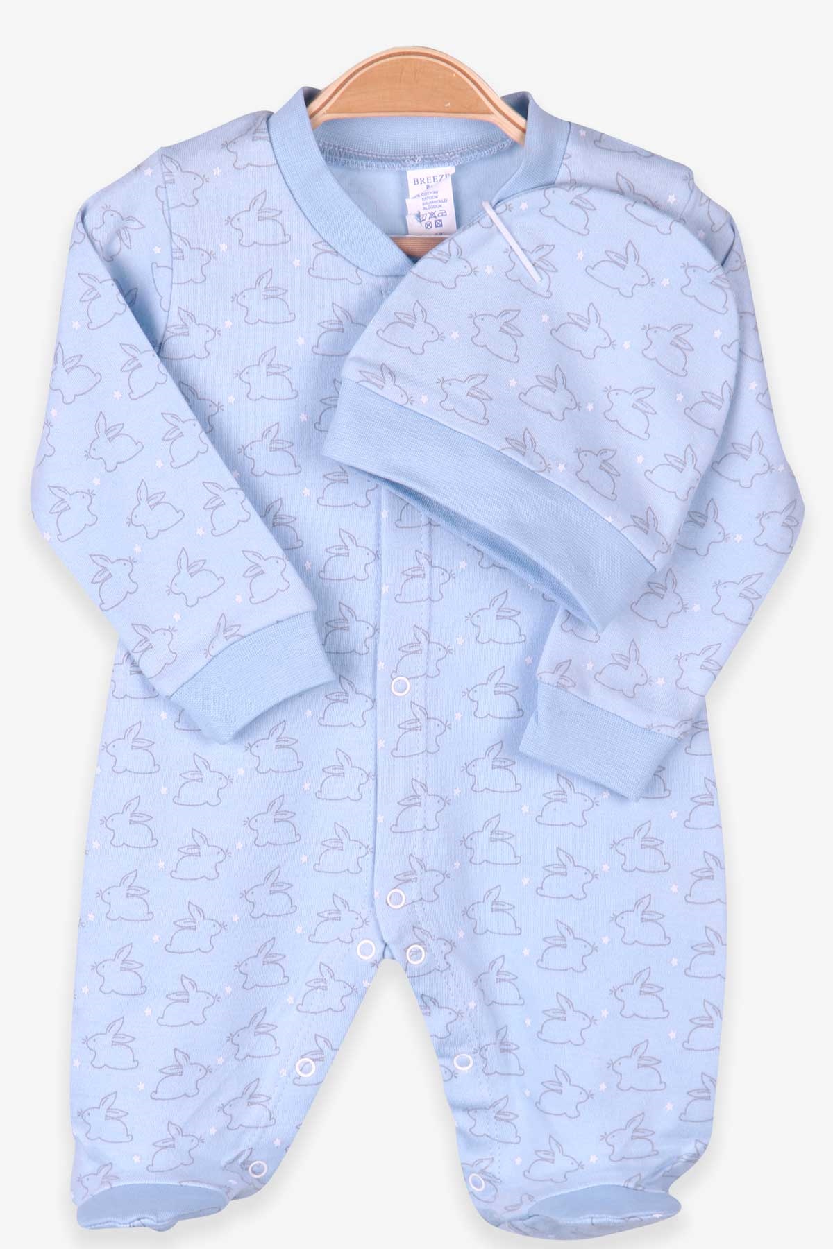 Breeze Erkek Bebek Patikli Tulum Şapkalı Set Bebe Mavisi (0-3 Ay-4 Ay)