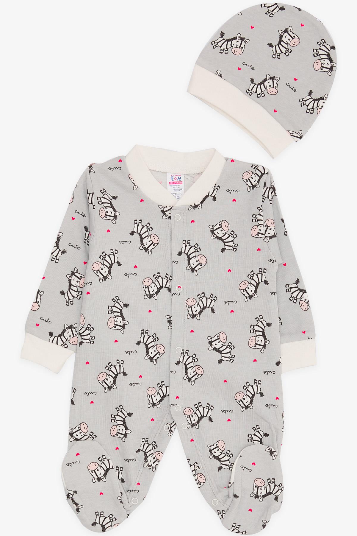 Breeze Erkek Bebek Patikli Tulum Sevimli Zebra Desenli Gri (0-3 Ay-6 Ay)
