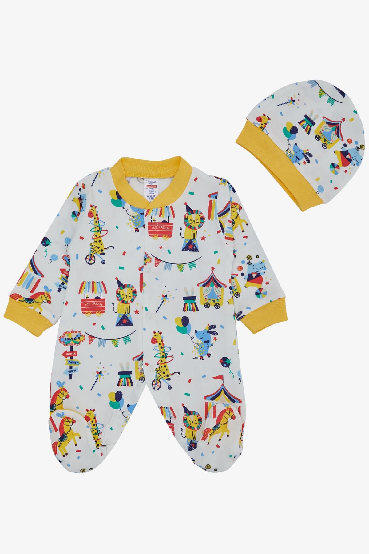 Breeze Erkek Bebek Patikli Tulum Sirk Temalı Beyaz (0-6 Ay)