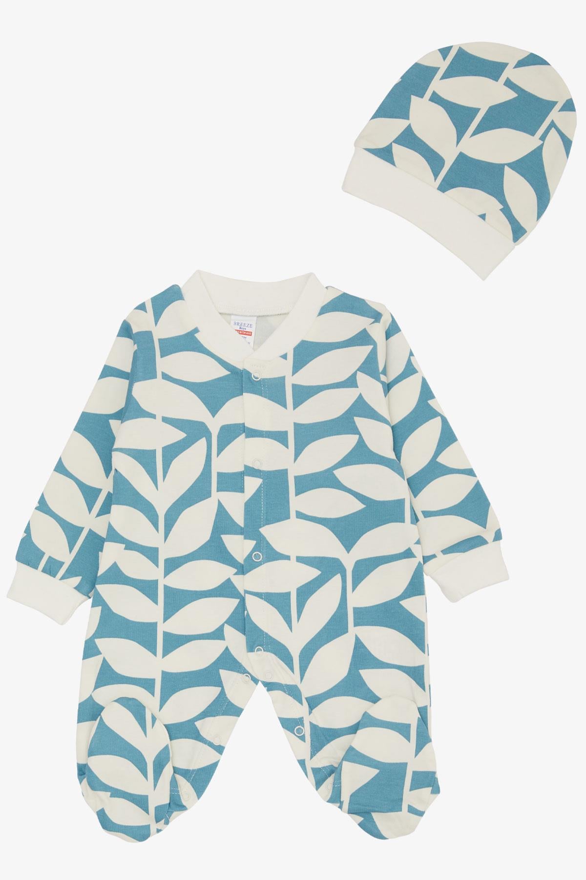 Breeze Erkek Bebek Patikli Tulum Yaprak Desenli Mavi (0-6 Ay)