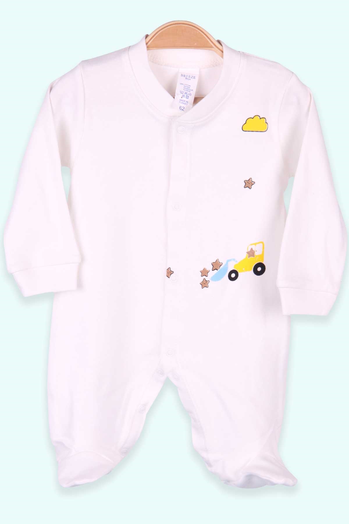 Breeze Erkek Bebek Patikli Tulum Yıldızlı Şapkalı Set Ekru (0-3 Ay-4 Ay)