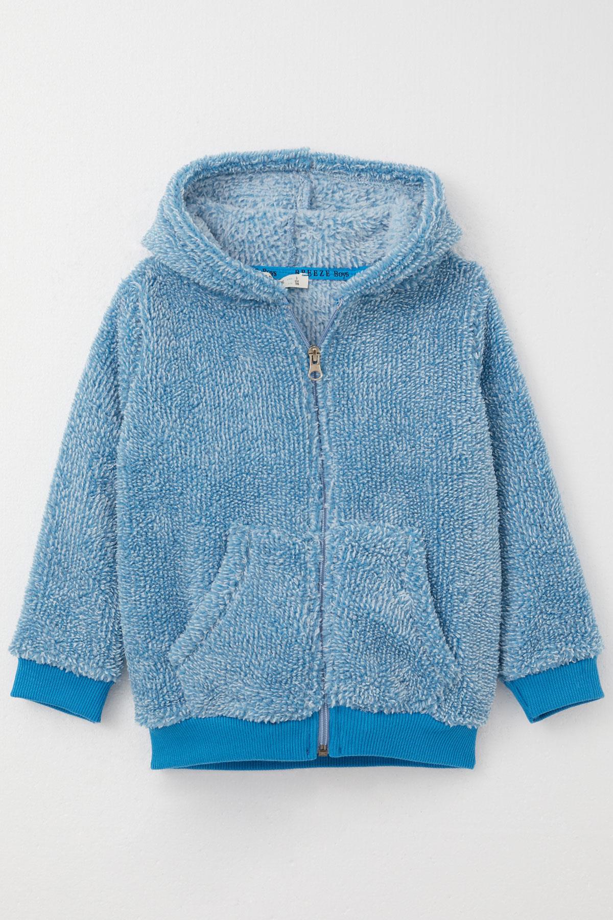 Breeze Erkek Bebek Peluş Hırka Kapüşonlu Fermuarlı Mavi (9 Ay-3 Yaş)