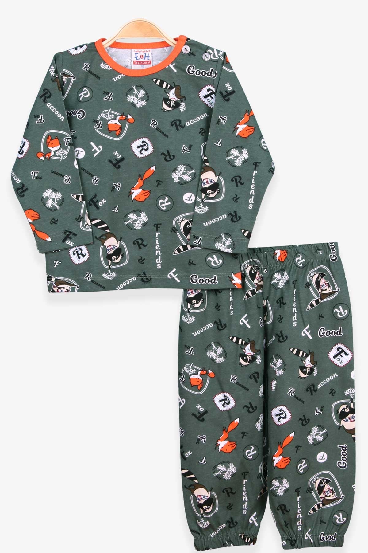 Breeze Erkek Bebek Pijama Takım Rakun Desenli Yeşil (9 Ay-3 Yaş)