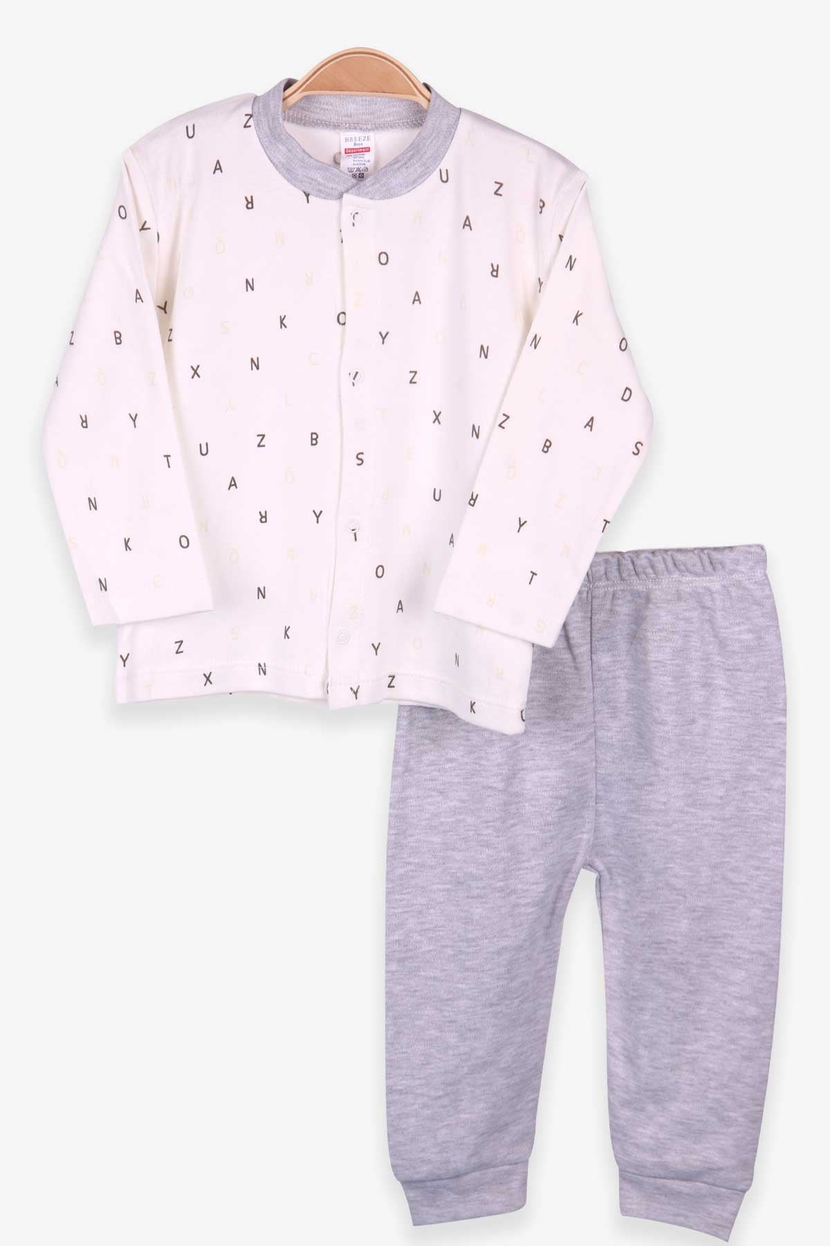 Breeze Erkek Bebek Pijama Takımı Alfabe Desenli Ekru (0-3 Ay-9 Ay)