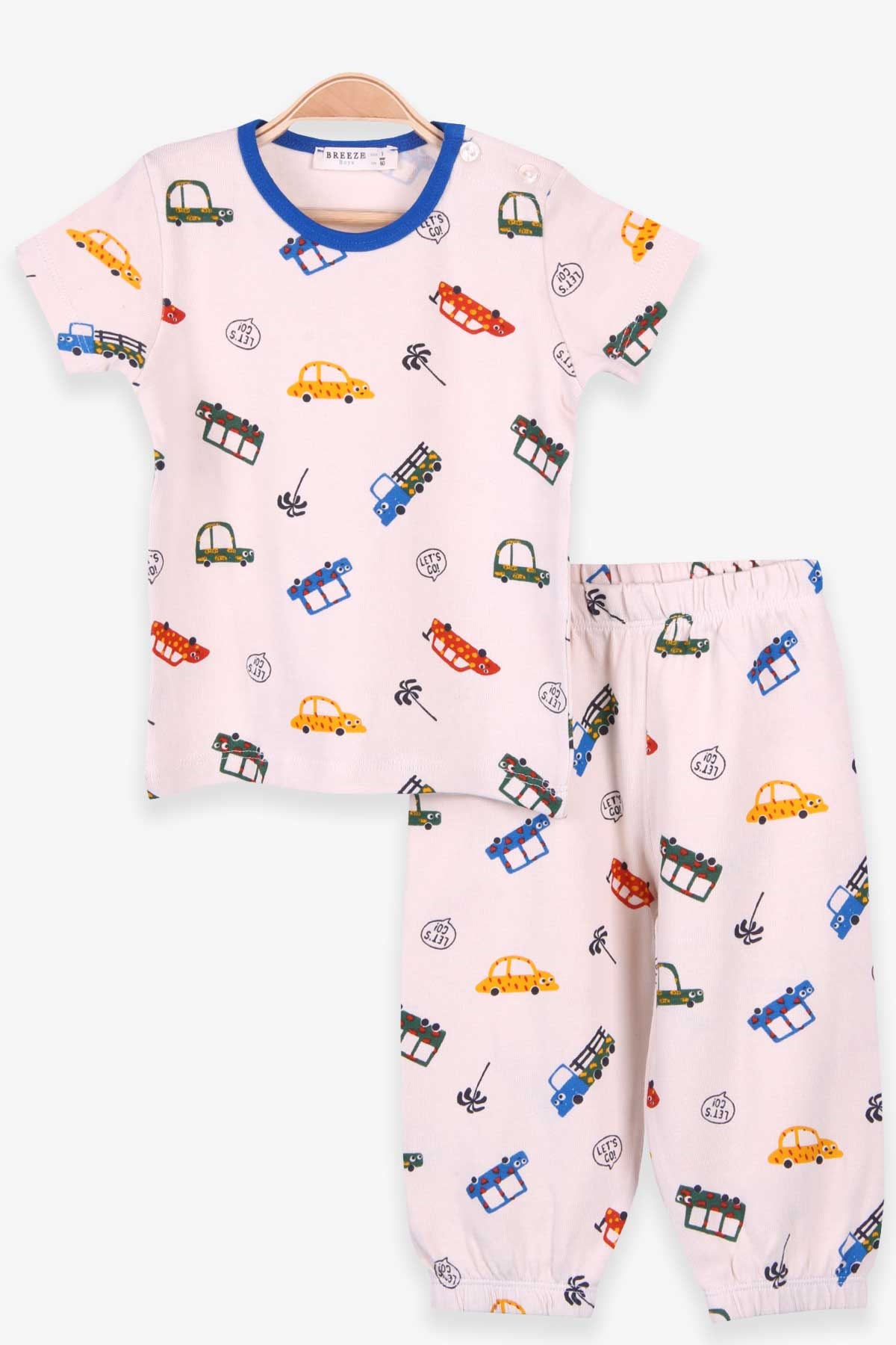 Breeze Erkek Bebek Pijama Takımı Araba Desenli Krem (9 Ay-3 Yaş)