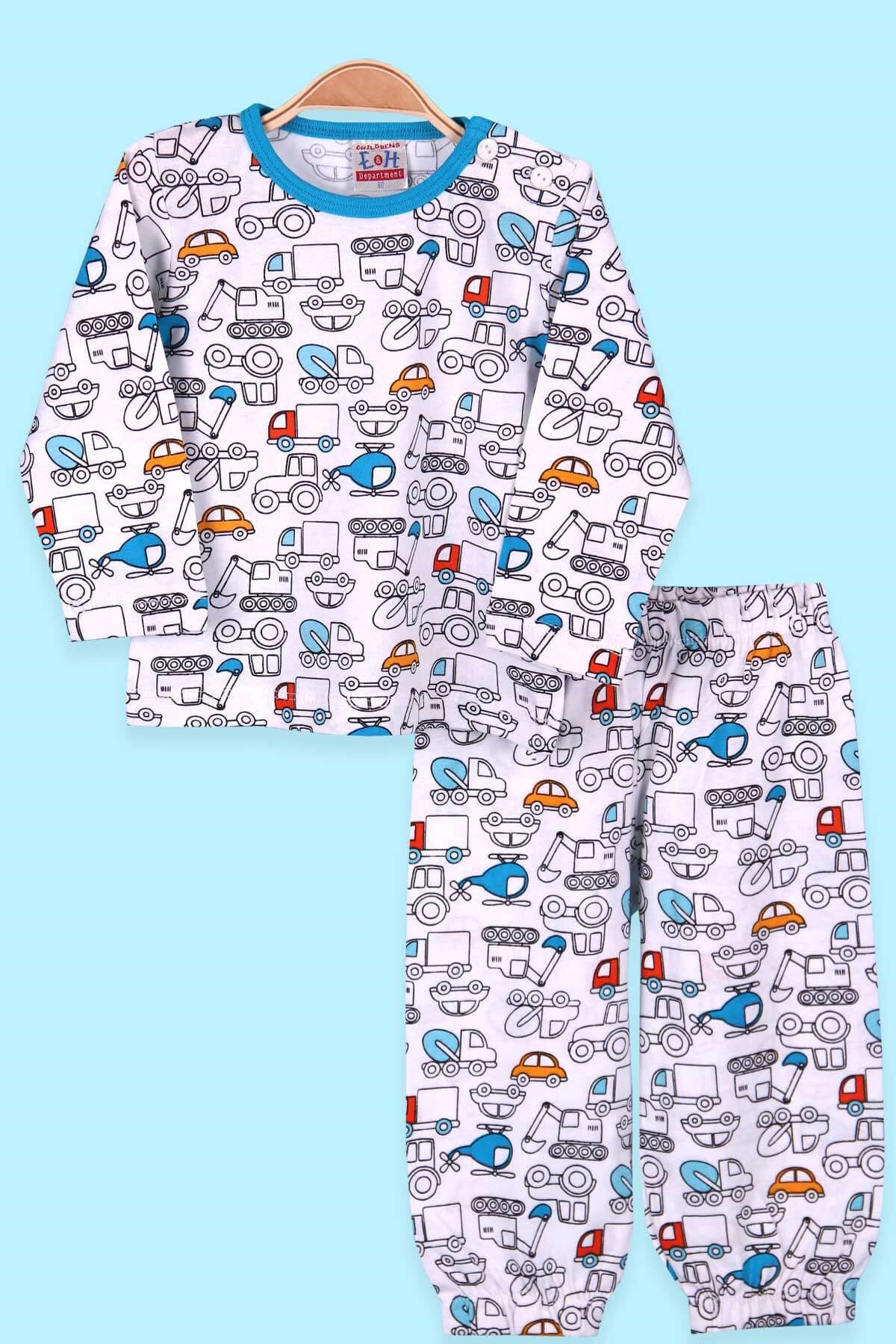 Breeze Erkek Bebek Pijama Takımı Araba Desenli Ekru (9 Ay-3 Yaş)