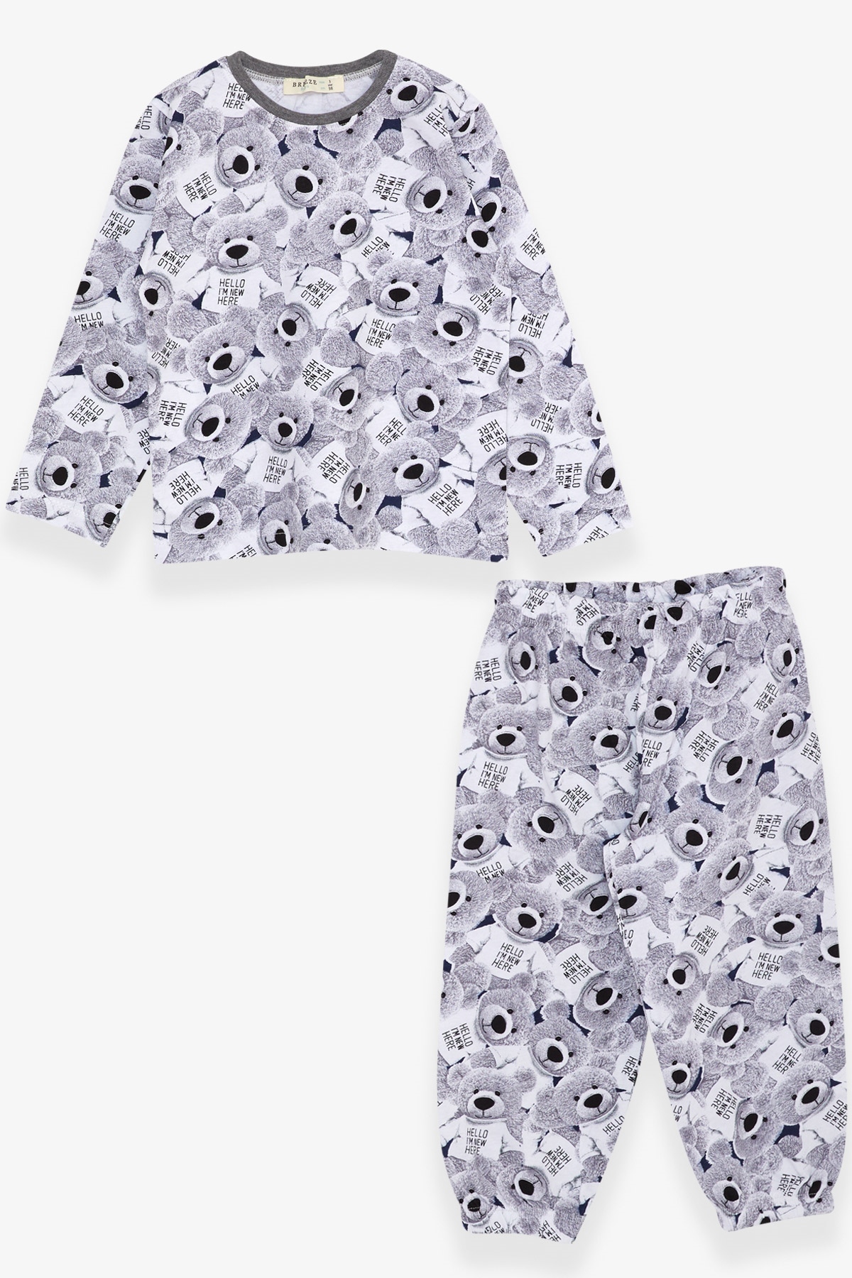Breeze Erkek Bebek Pijama Takımı Ayıcık Desenli Gri (9 Ay-3 Yaş)