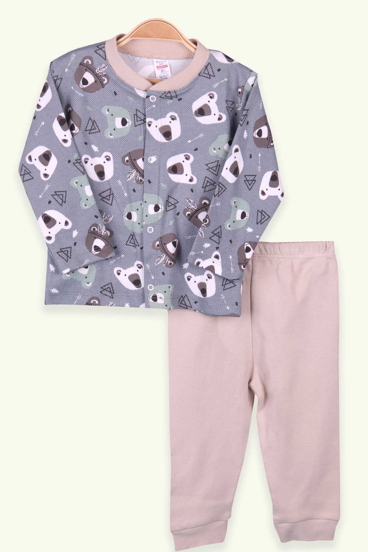 Breeze Erkek Bebek Pijama Takımı Ayıcıklı İndigo (0-3 Ay-9 Ay)