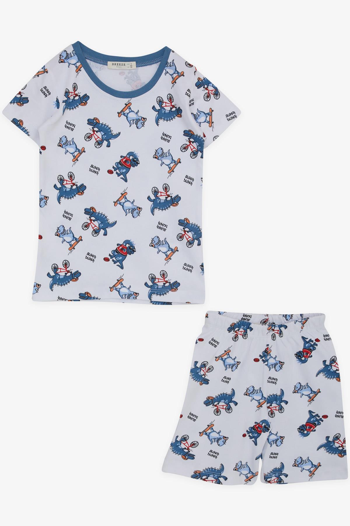 Breeze Erkek Bebek Pijama Takımı Bisikletli Kaykaycı Dinozorlar Beyaz (9 Ay-3 Yaş)