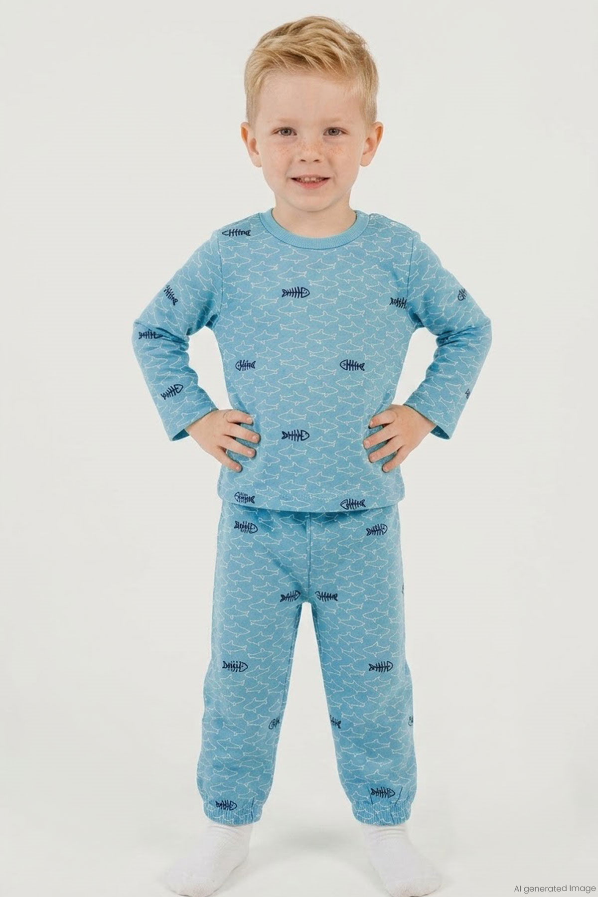 Breeze Erkek Bebek Pijama Takımı Deniz Temalı Köpekbalığı Desenli Turkuaz (9 Ay-3 Yaş)
