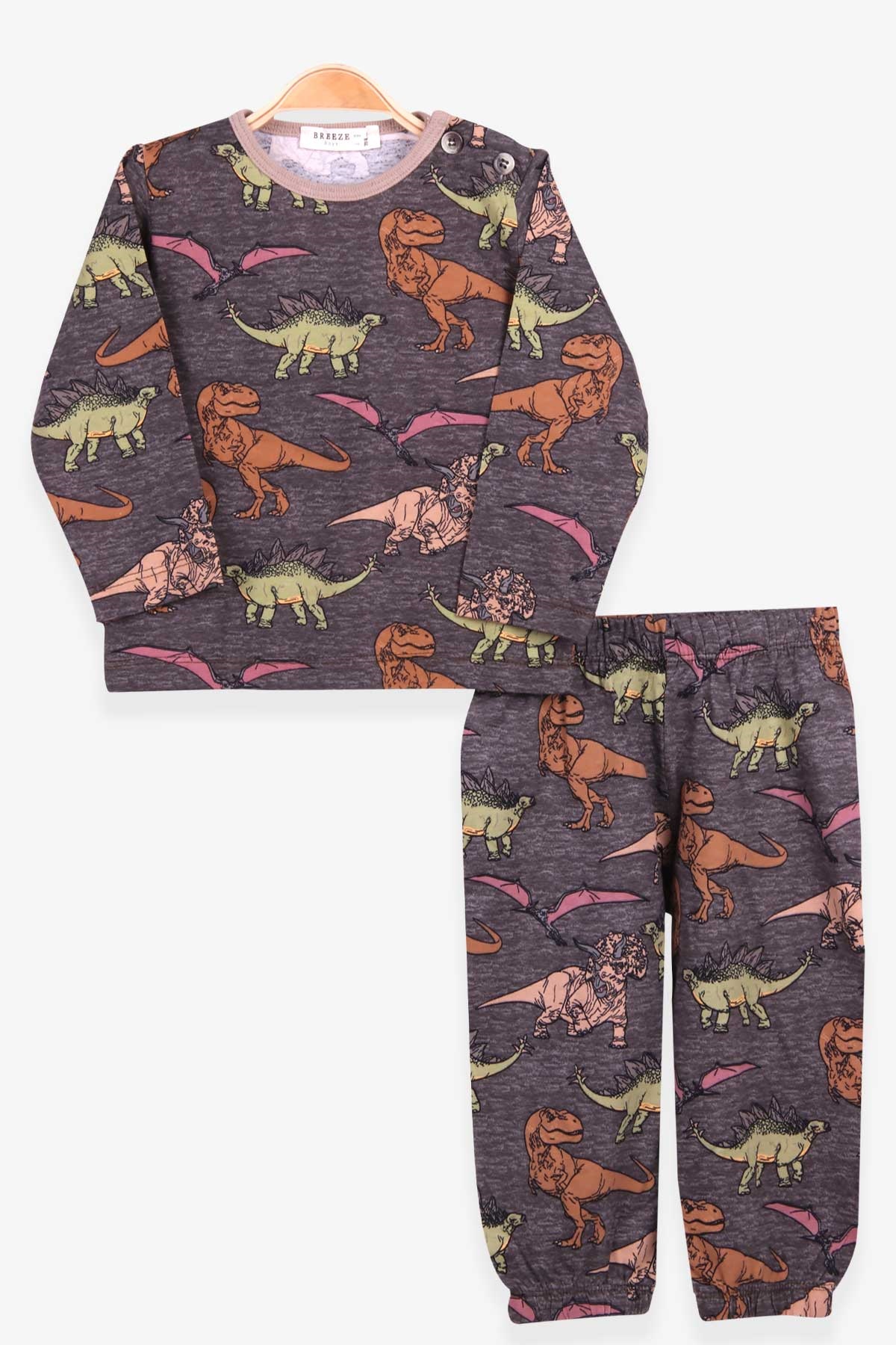 Breeze Erkek Bebek Pijama Takımı Desenli Füme Melanj (9 Ay-3 Yaş)