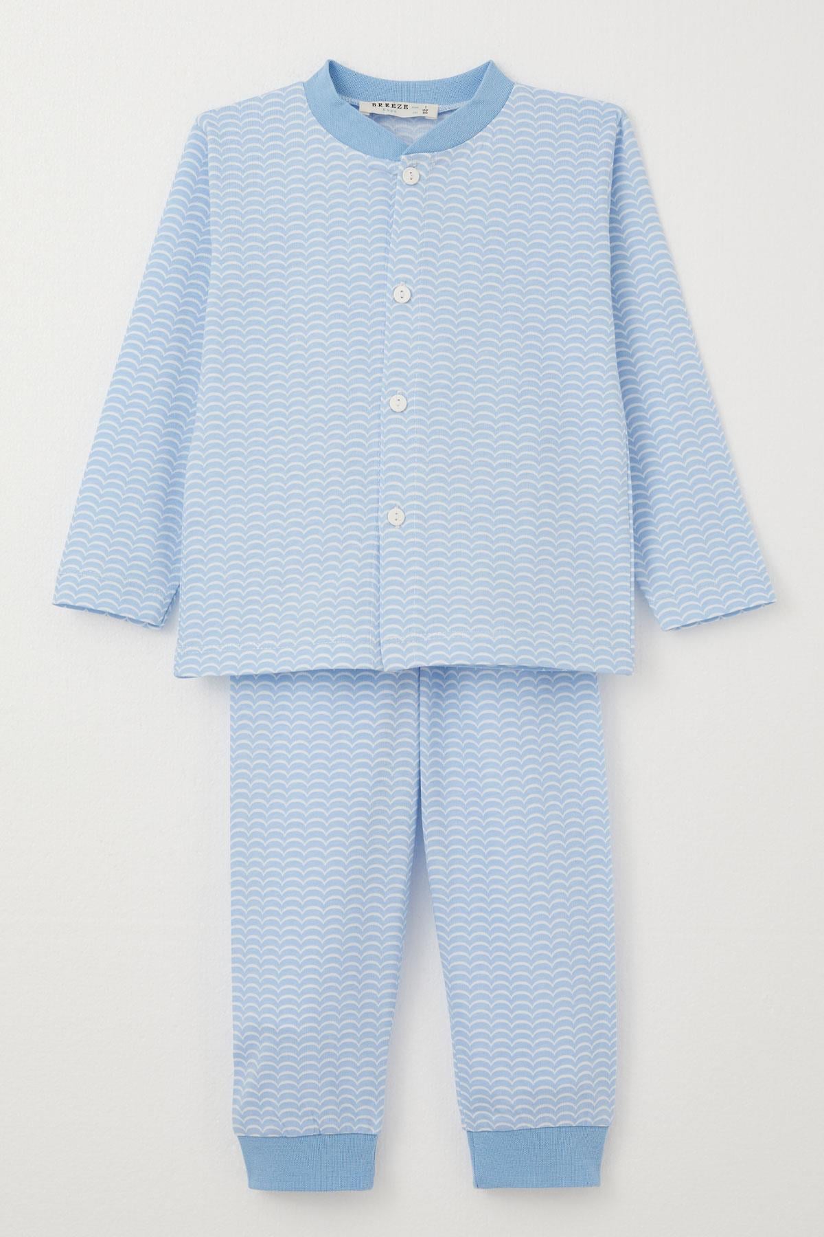Breeze Erkek Bebek Pijama Takımı Desenli Düğmeli Açık Mavi (4 Ay-1 Yaş)