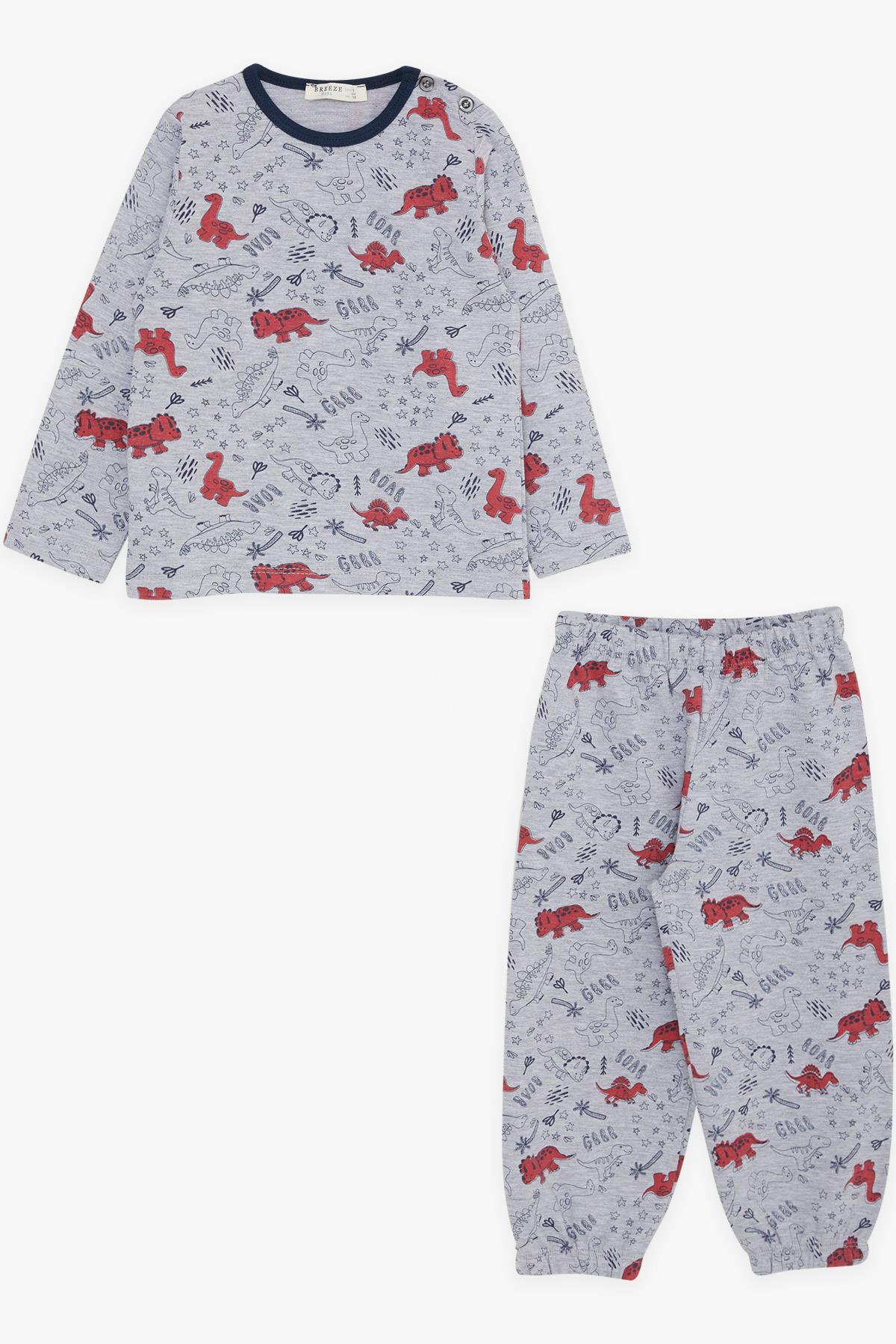 Breeze Erkek Bebek Pijama Takımı Dinozor Desenli Gri Melanj (9 Ay-3 Yaş)