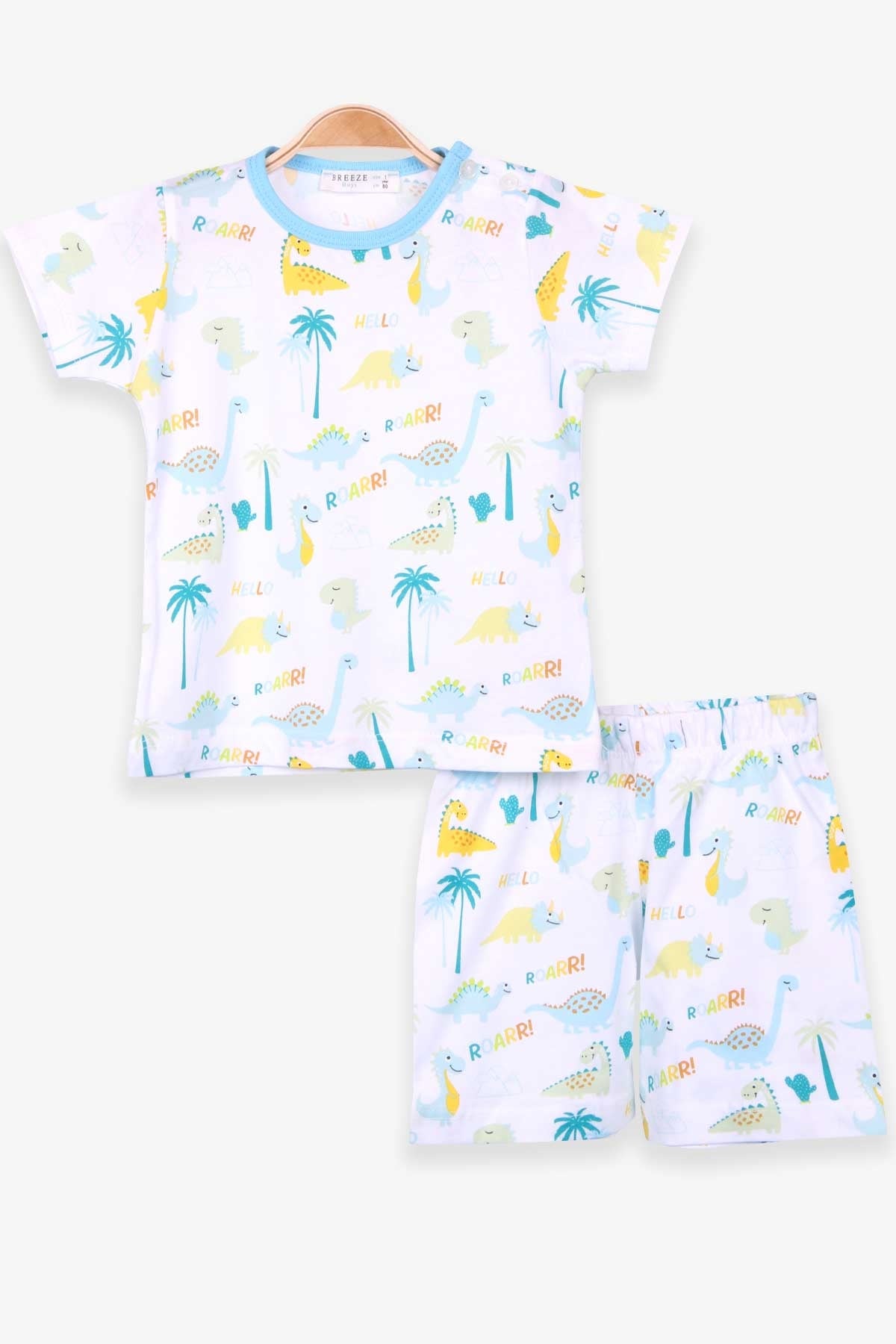 Breeze Erkek Bebek Pijama Takımı Dinozor Desenli Beyaz (9 Ay-3 Yaş)