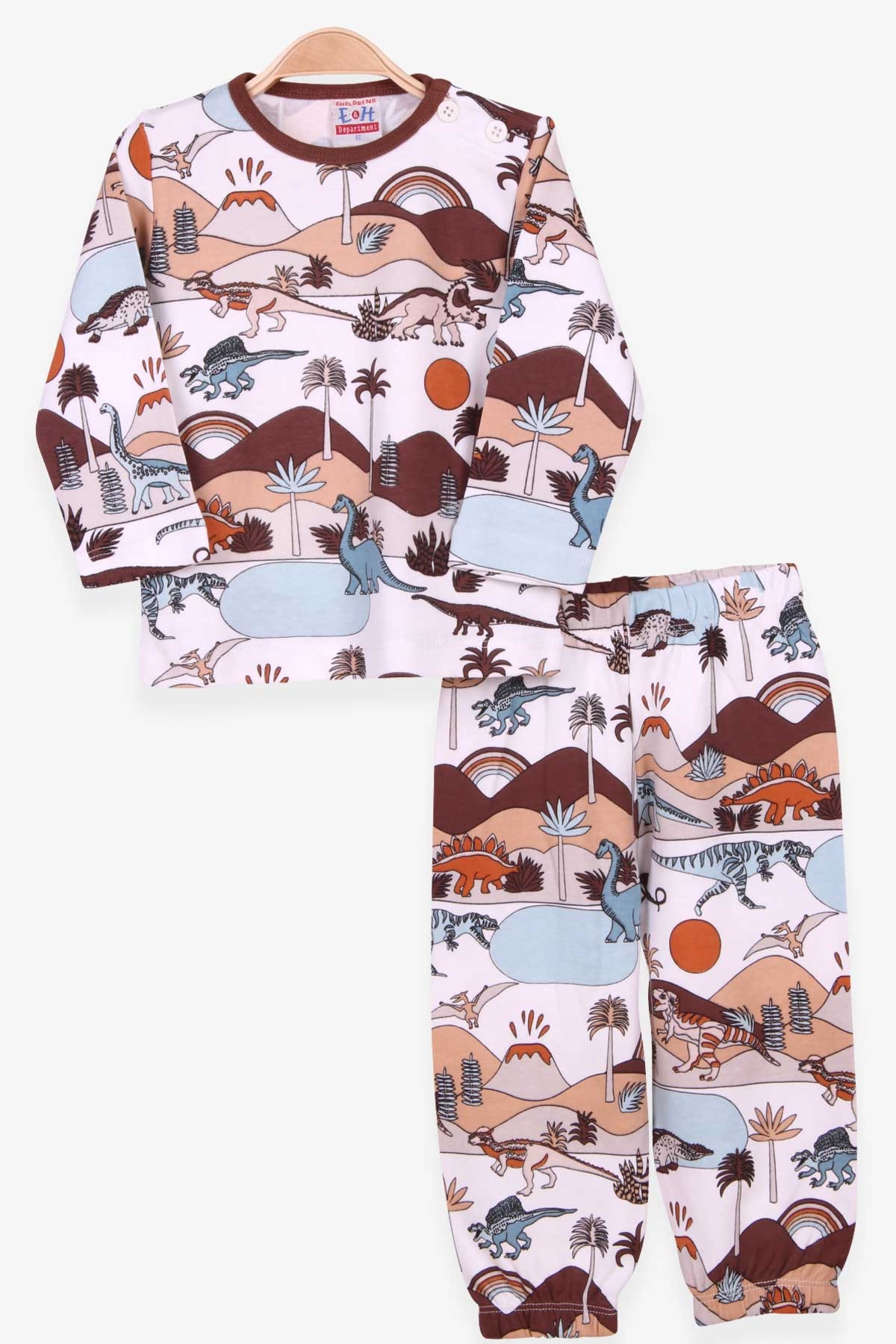 Breeze Erkek Bebek Pijama Takımı Dinozor Desenli Ekru (9 Ay-3 Yaş)