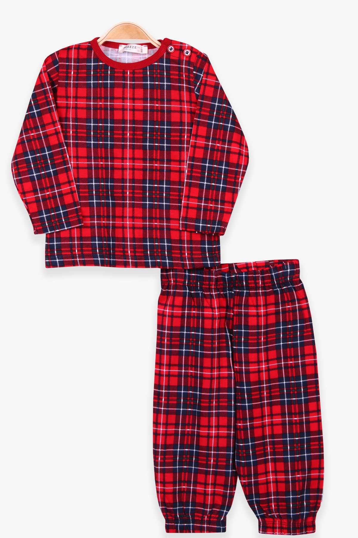 Erkek Bebek Pijama Takımı Ekoseli Kırmızı 9 Ay - Yumuşak Kumaş | Breeze