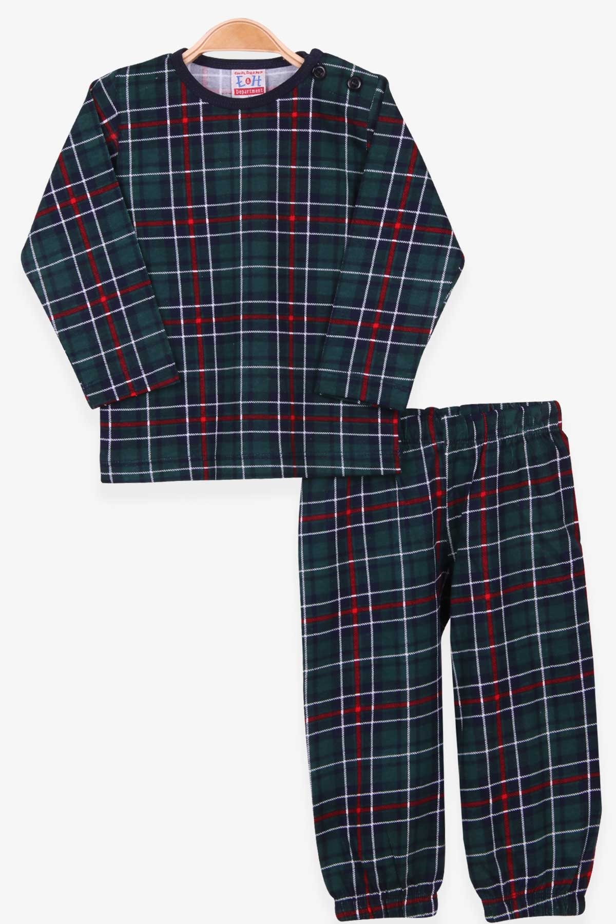 Breeze Erkek Bebek Pijama Takımı Ekose Desenli Koyu Yeşil (9 Ay-3 Yaş)