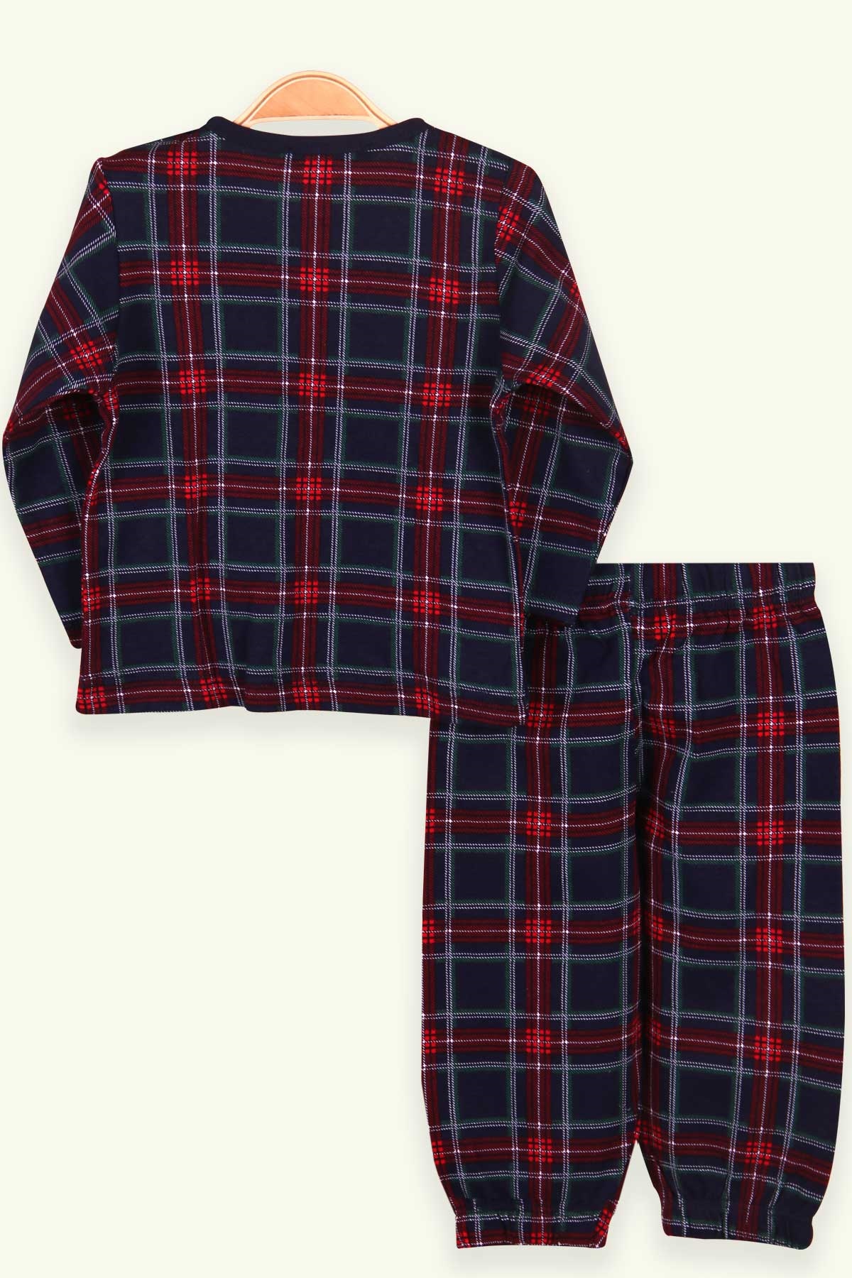 Erkek Bebek Pijama Takımı Ekoseli Lacivert 1 Yaş - Yumuşak Kumaş | Breeze