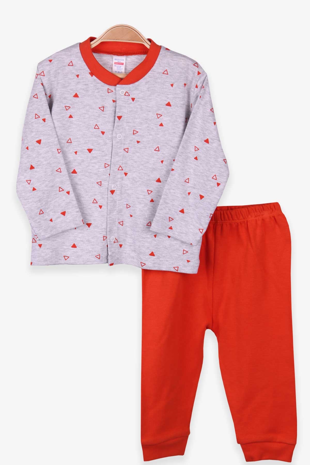 Breeze Erkek Bebek Pijama Takımı Geometrik Desenli Gri Melanj (0-3 Ay-9 Ay)