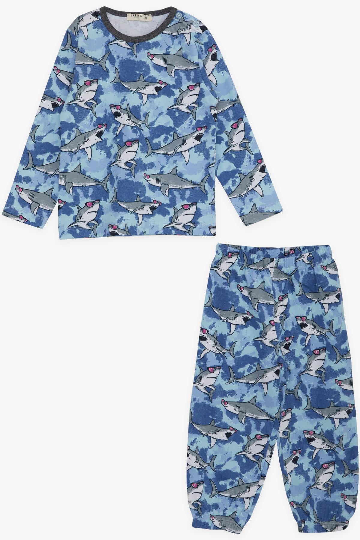 Breeze Erkek Bebek Pijama Takımı Gözlüklü Köpekbalığı Desenli Karışık Renk (9 Ay-3 Yaş)