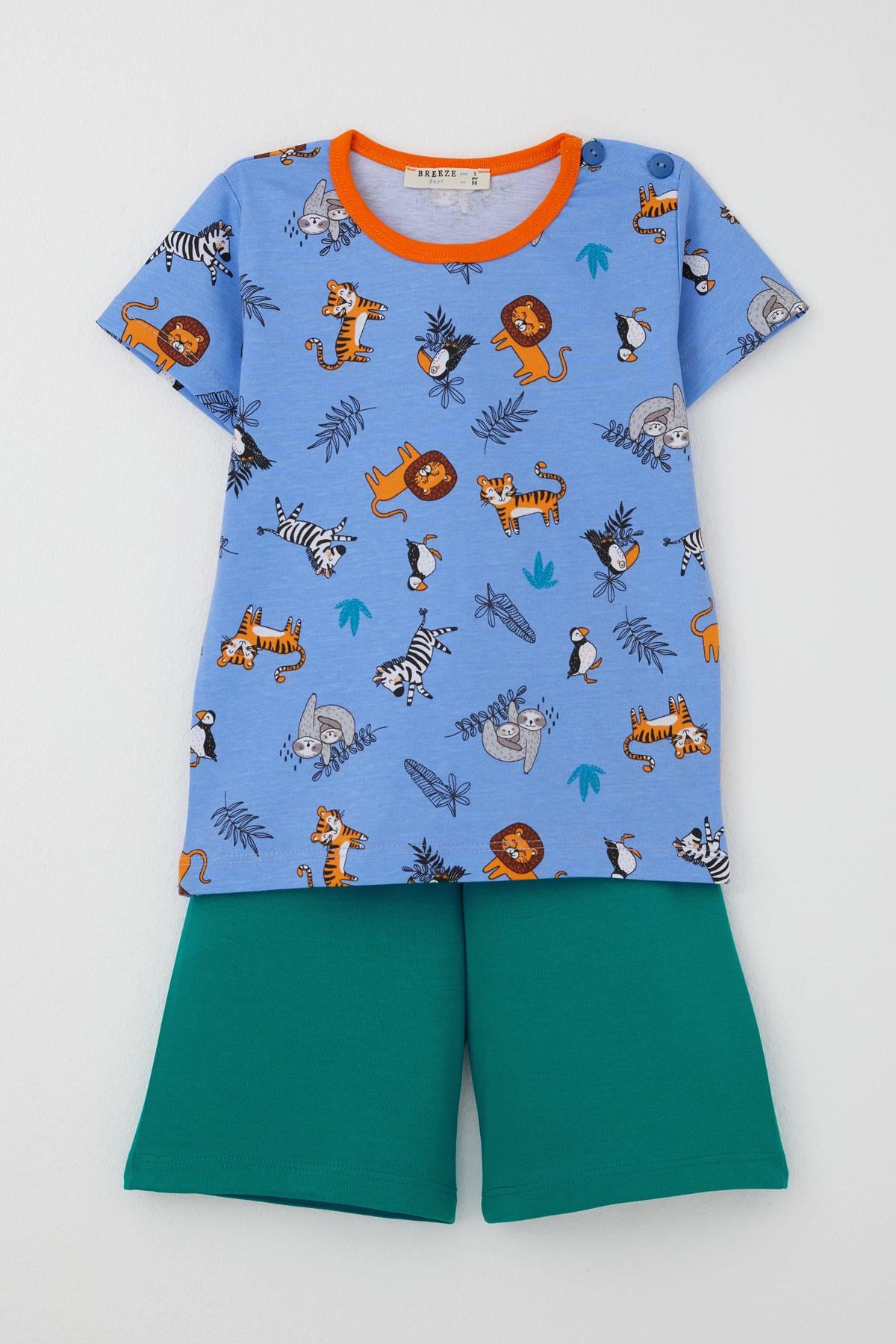 Breeze Erkek Bebek Pijama Takımı Hayvanlar Alemi Temalı Mavi (9 Ay-3 Yaş)