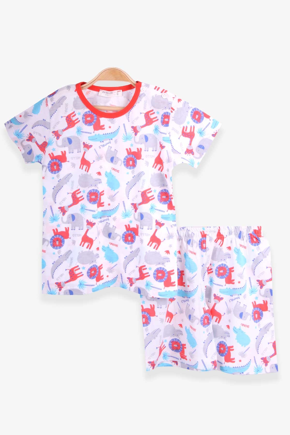 Breeze Erkek Bebek Pijama Takımı Hayvanlar Alemi Desenli Beyaz (9 Ay-3 Yaş)