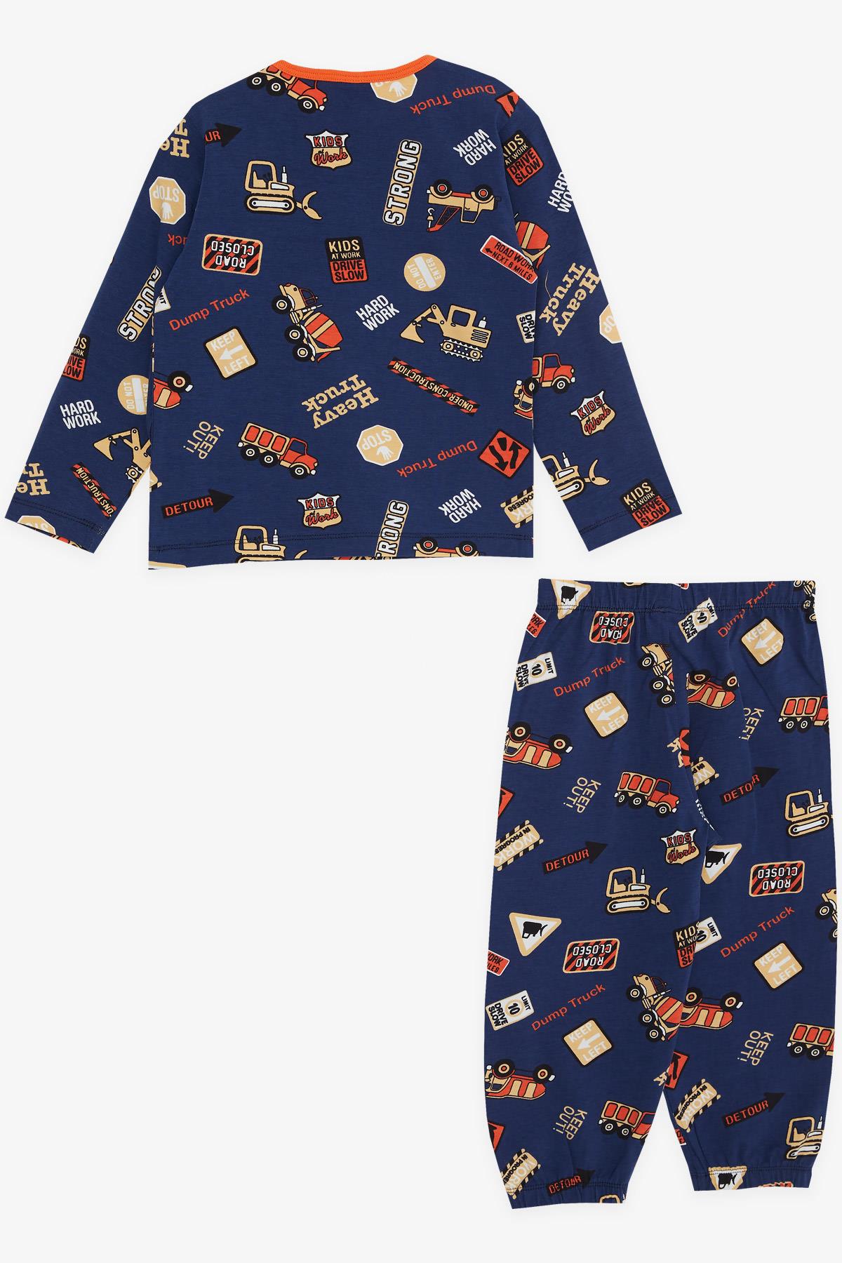 Erkek Bebek Pijama Takımı İş Makinası Temalı Koyu Mavi 9 Ay - Yumuşak  Kumaşlı Çocuk Pijamaları | Breeze