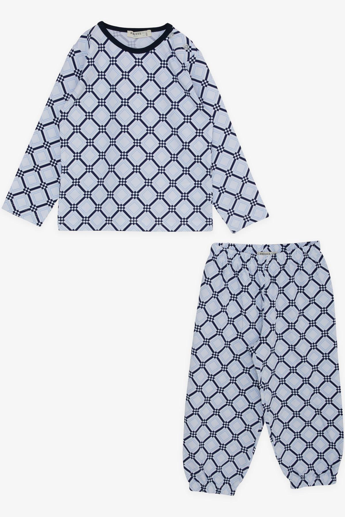 Breeze Erkek Bebek Pijama Takımı Kare Desenli Beyaz (9 Ay-3 Yaş)
