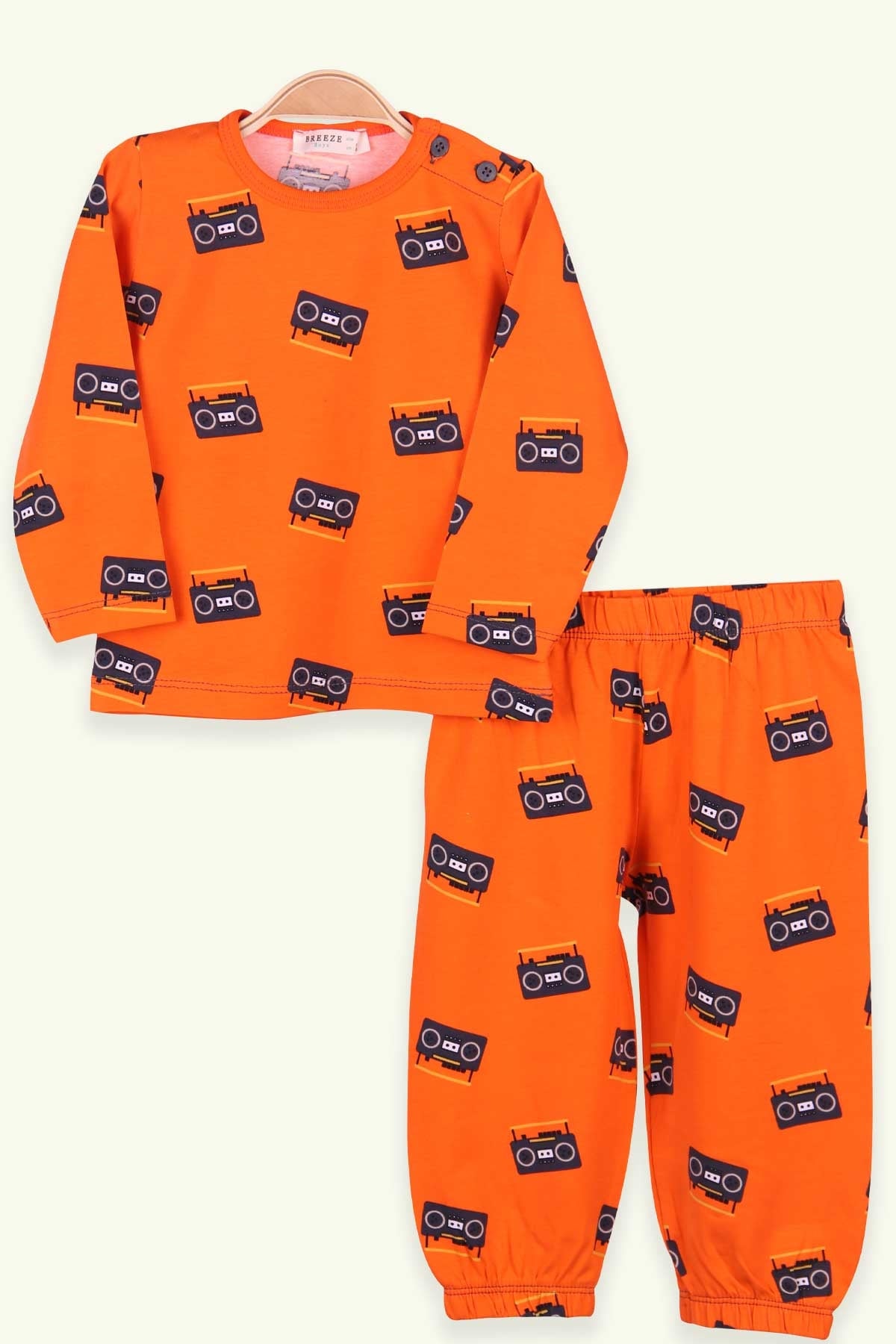Breeze Erkek Bebek Pijama Takımı Kaset Çalar Desenli Turuncu (9 Ay-3 Yaş)