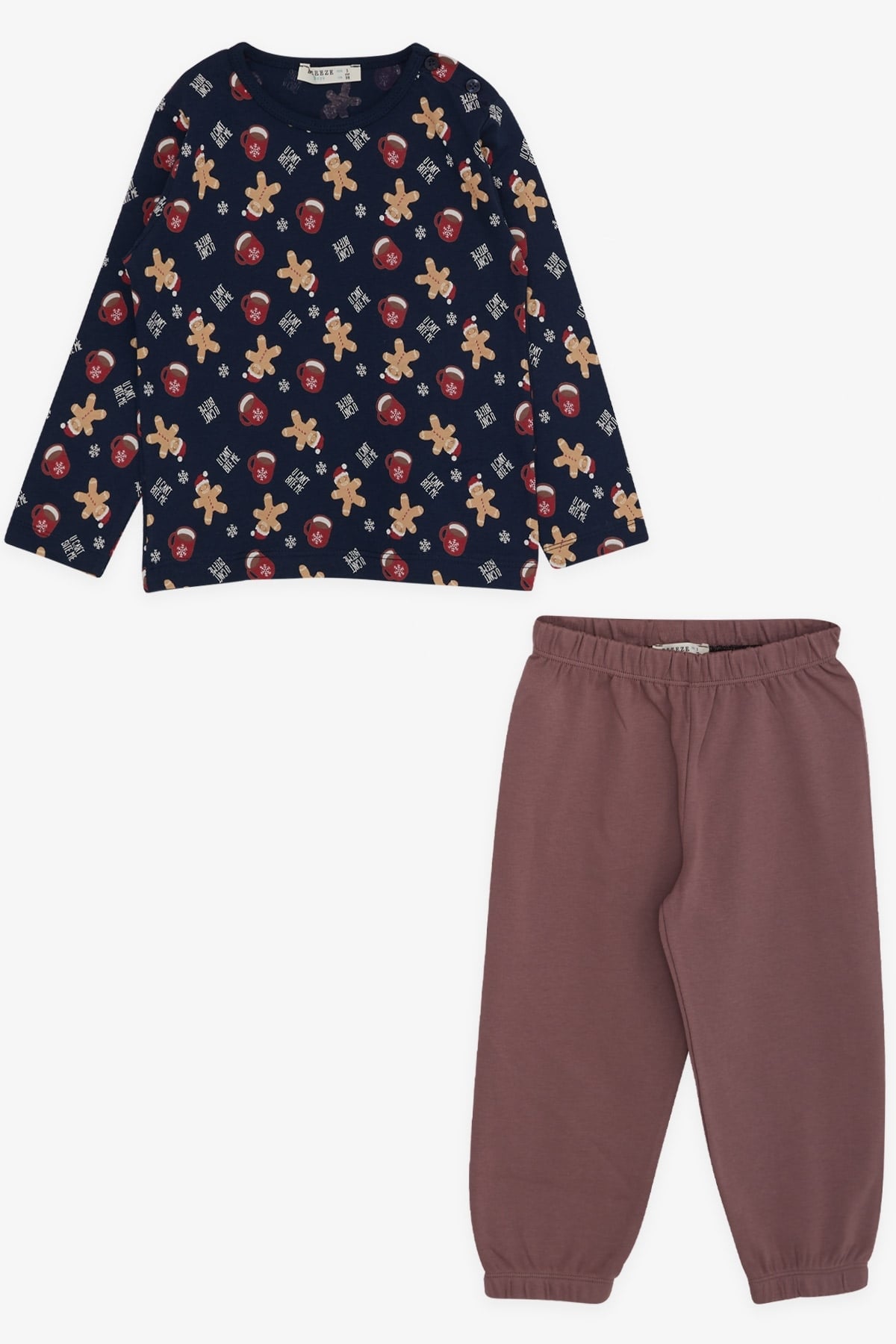 Breeze Erkek Bebek Pijama Takımı Kurabiye Desenli Lacivert (9 Ay-3 Yaş)
