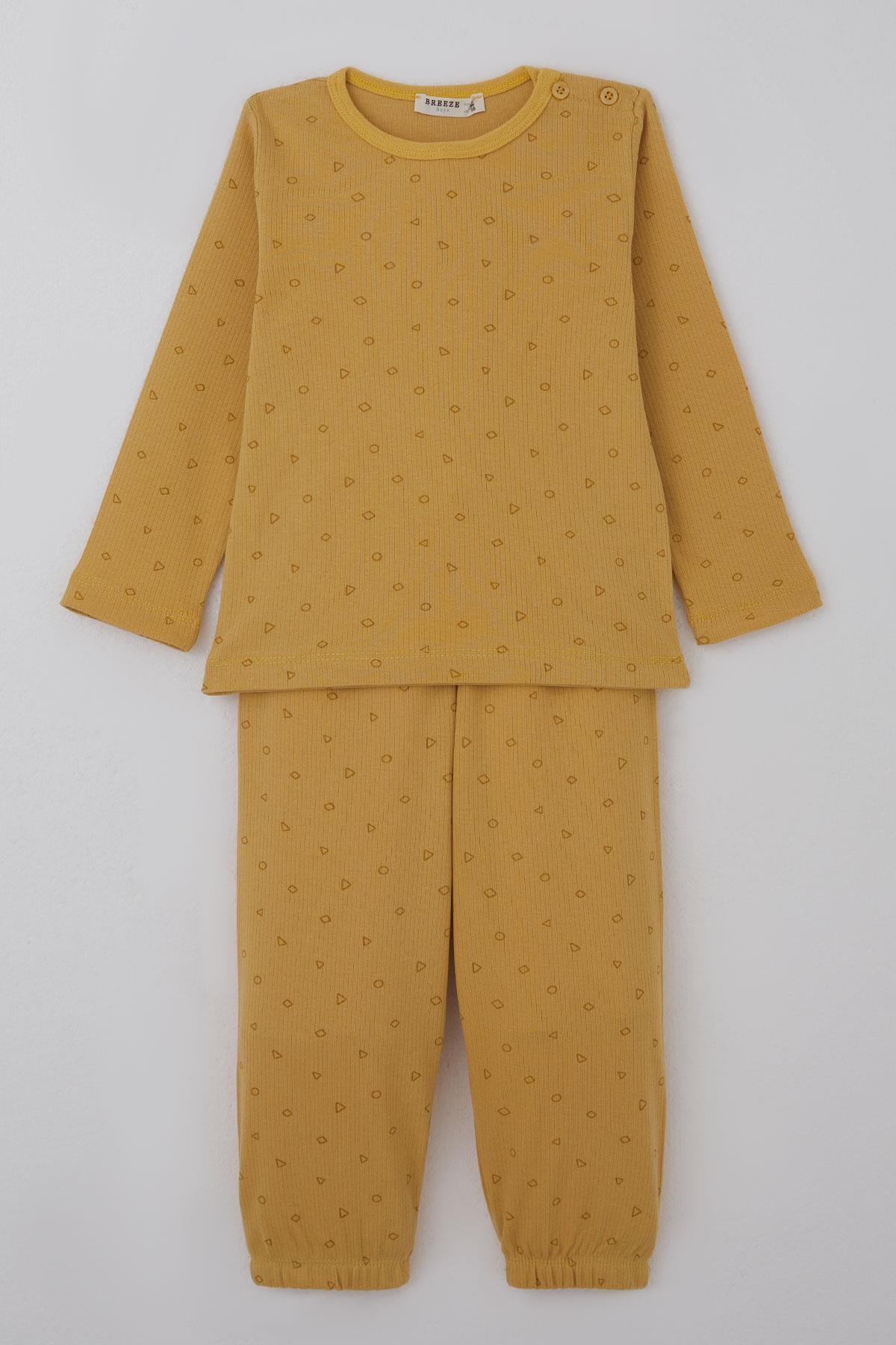 Breeze Erkek Bebek Pijama Takımı Minik Geometrik Desenler Hardal Sarı (9 Ay-3 Yaş)