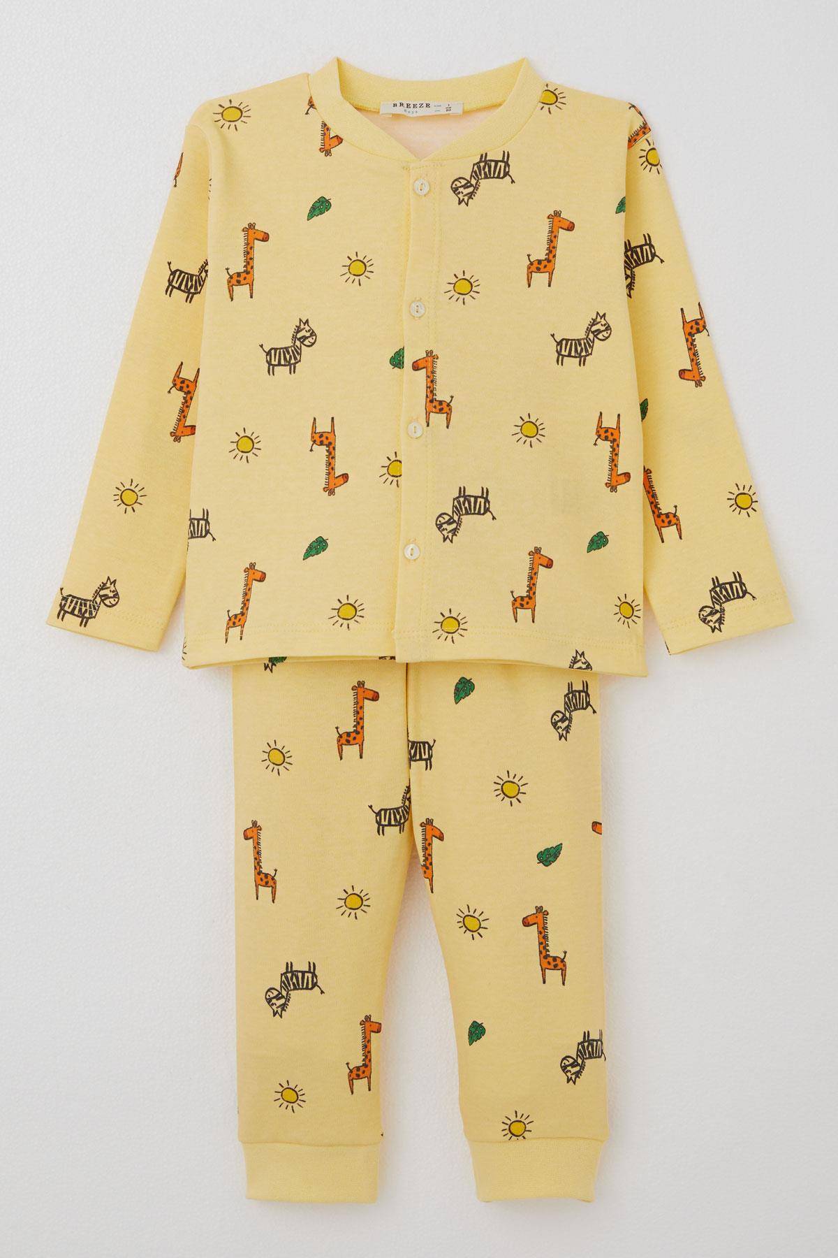 Breeze Erkek Bebek Pijama Takımı Minik Safari Temalı Hayvancık Desenli Sarı (4 Ay-1 Yaş)