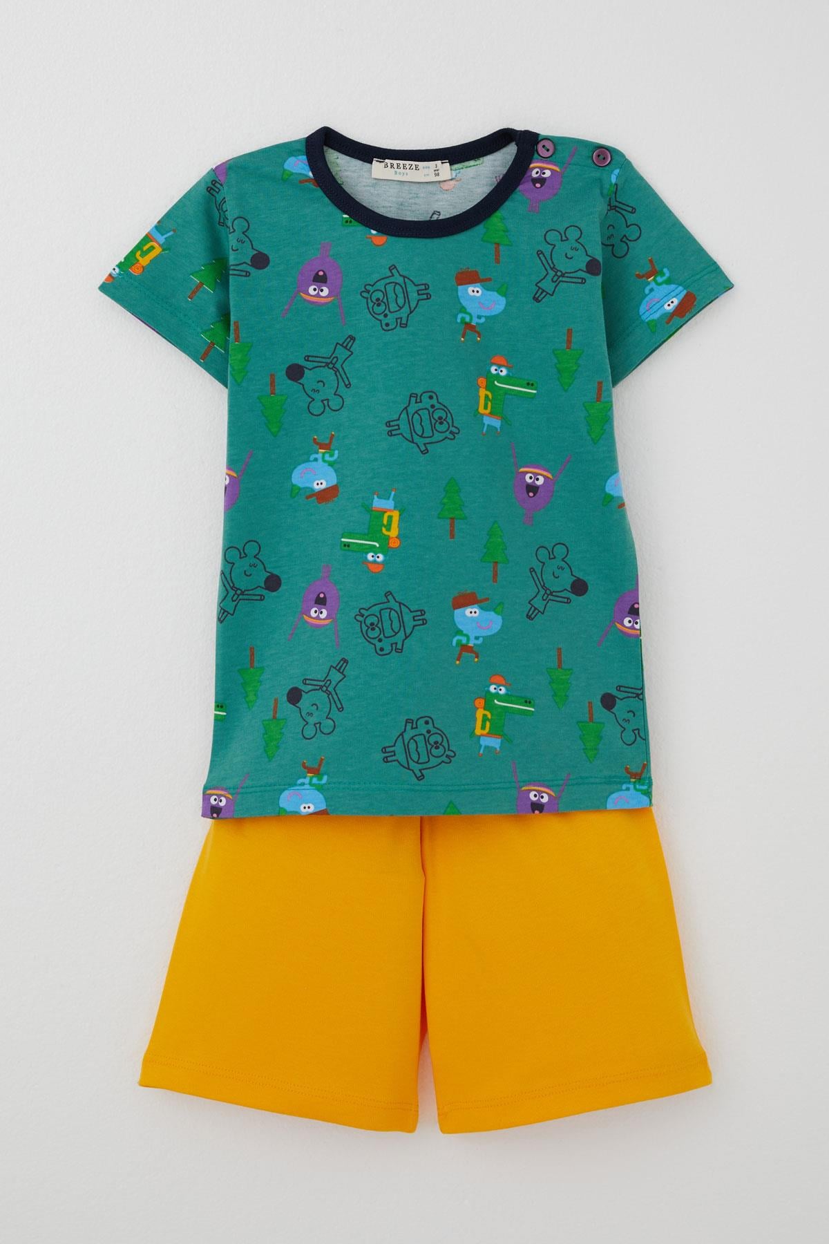 Breeze Erkek Bebek Pijama Takımı Neşeli Hayvanlar Alemi Dostluk Temalı Yeşil (9 Ay-3 Yaş)