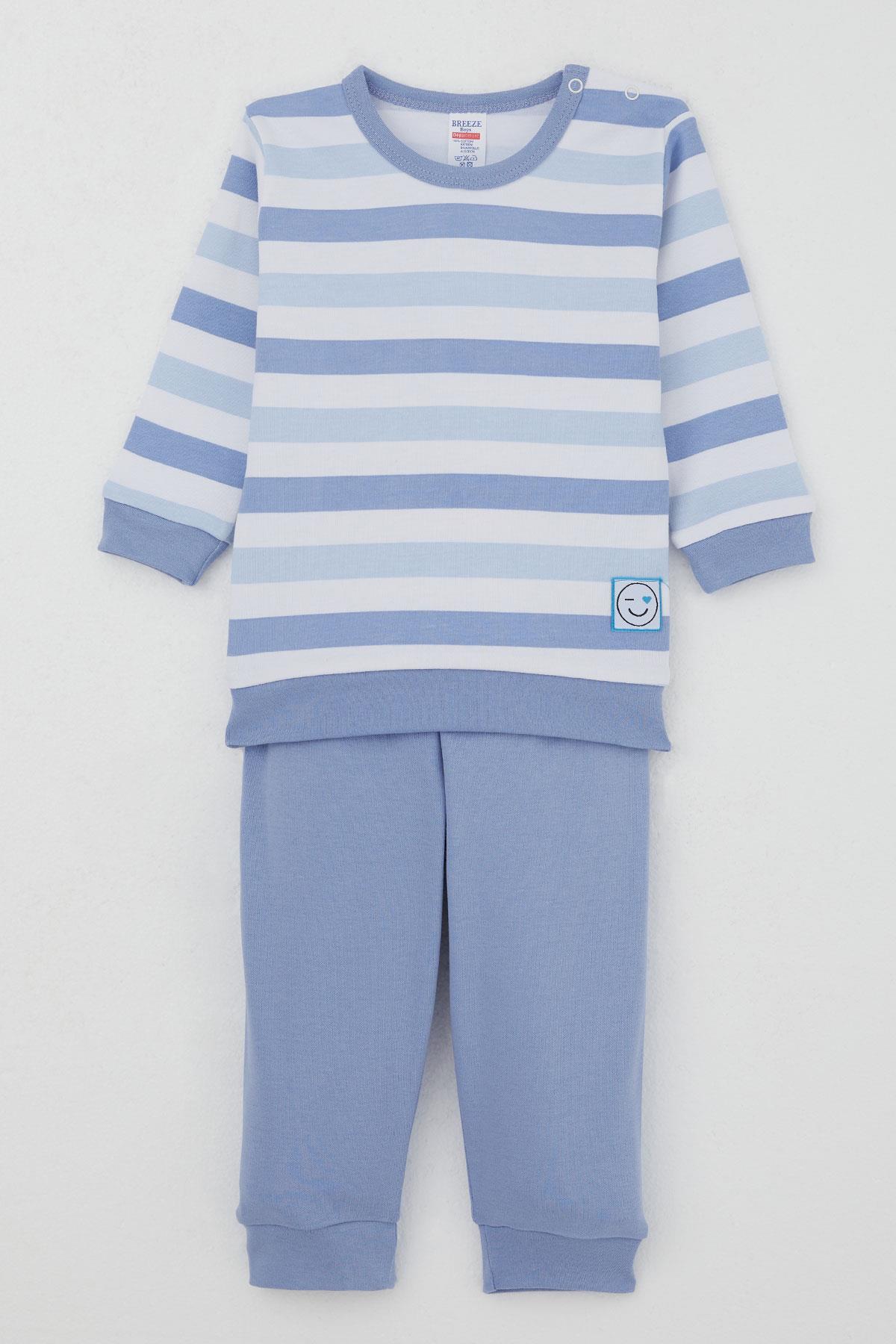 Breeze Erkek Bebek Pijama Takımı Omuzdan Patlı Sevgi Temalı Emoji Armalı Karışık Renk (4 Ay-1 Yaş)