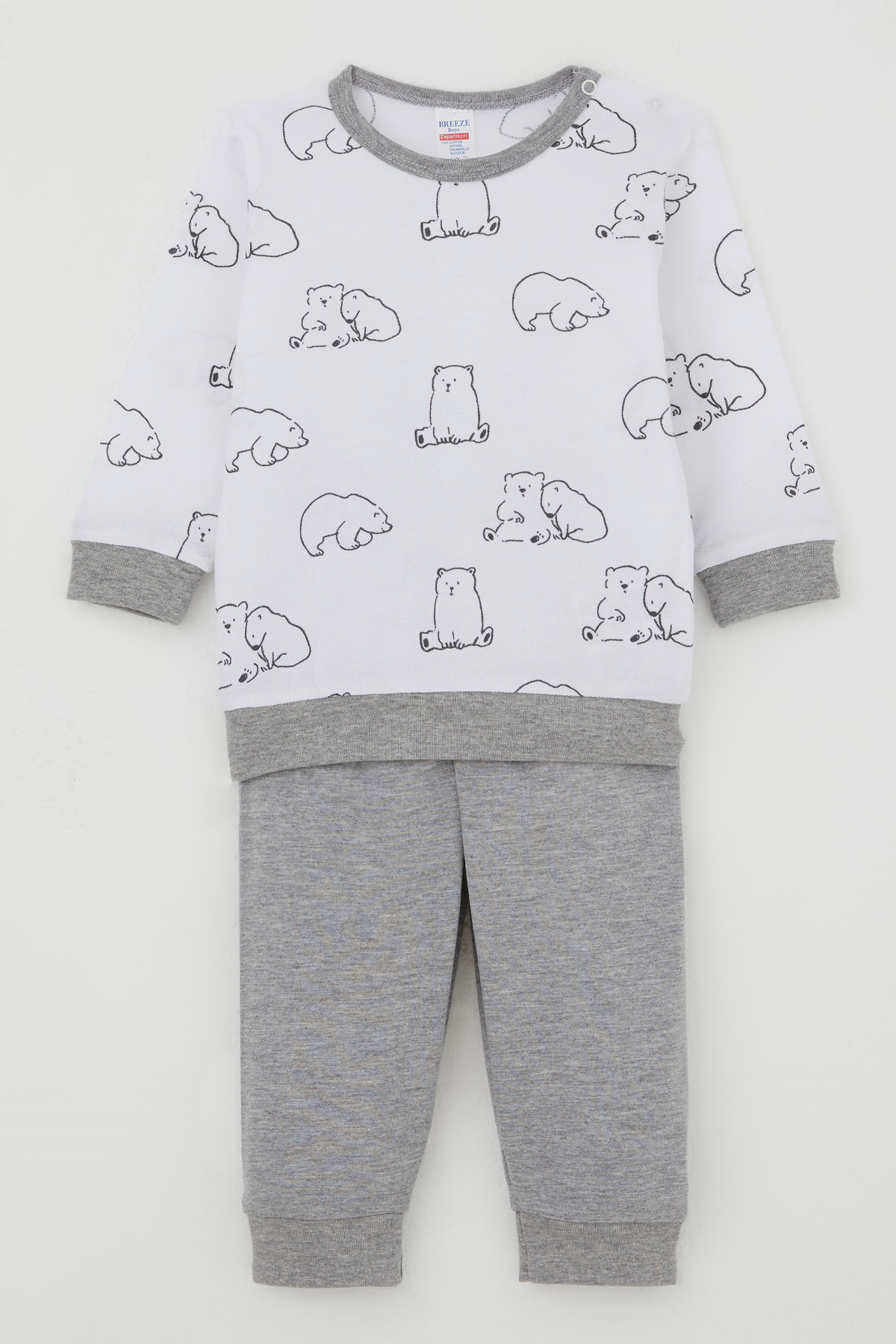Breeze Erkek Bebek Pijama Takımı Omuzdan Patlı Sevimli Kutup Ayıcığı Desenli Beyaz (4 Ay-1 Yaş)