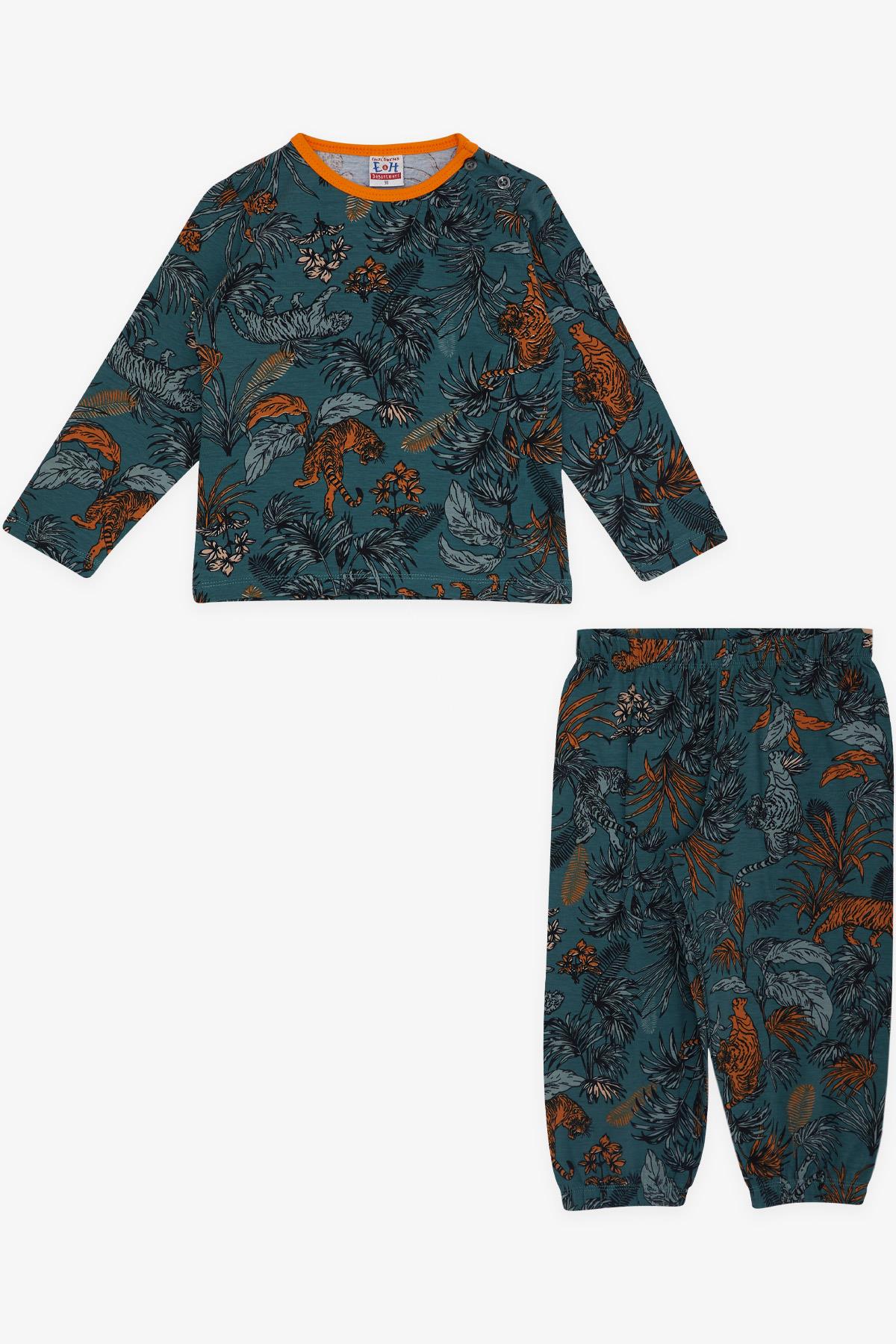 Breeze Erkek Bebek Pijama Takımı Orman Temalı Aslan Desenli Zümrüt Yeşili (9 Ay-3 Yaş)