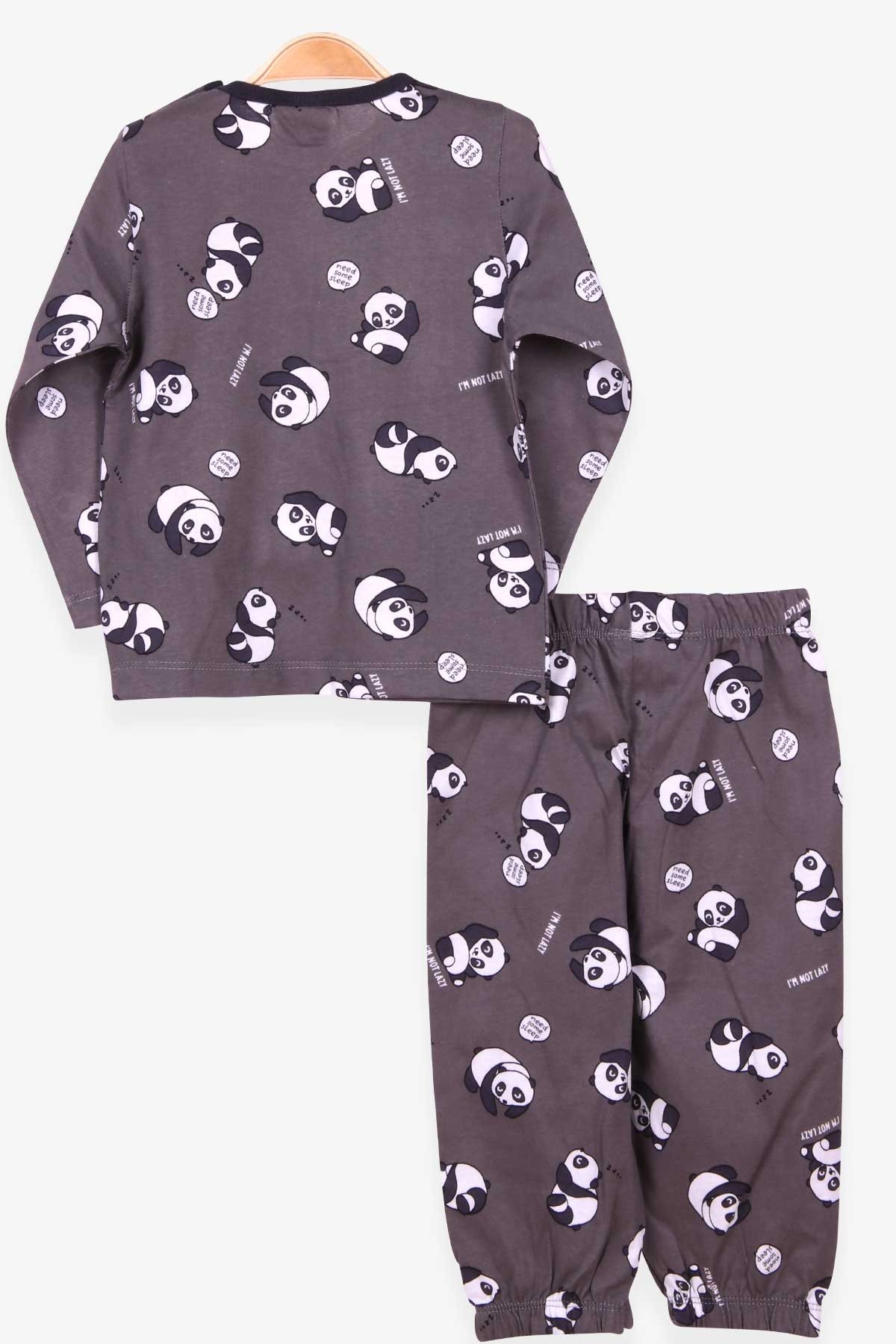 Erkek Bebek Pijama Takımı Panda Desenli Füme 9 Ay - Yumuşak Kumaş | Breeze