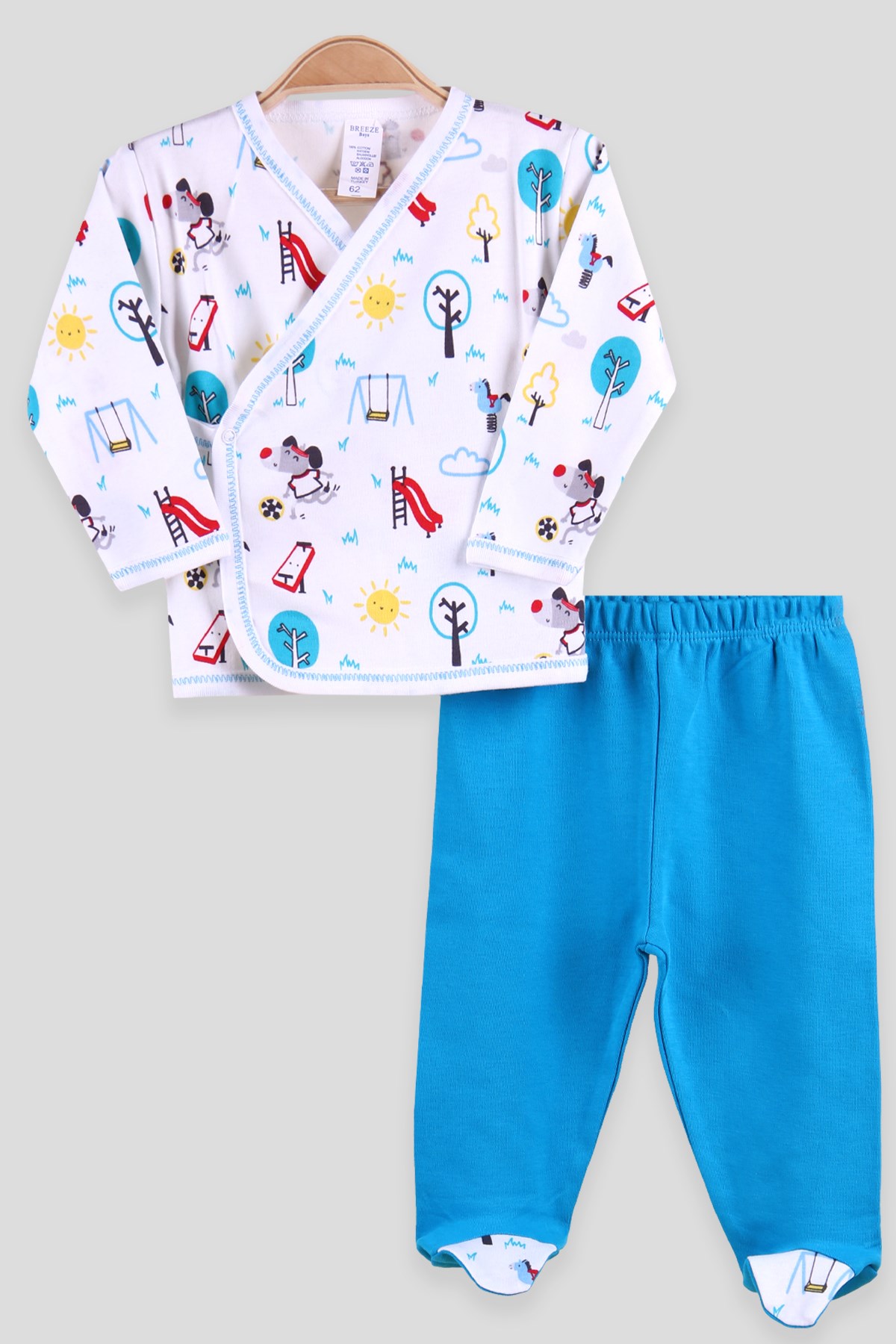 Breeze Erkek Bebek Pijama Takımı Park Baskılı Mavi (0-4 Ay)