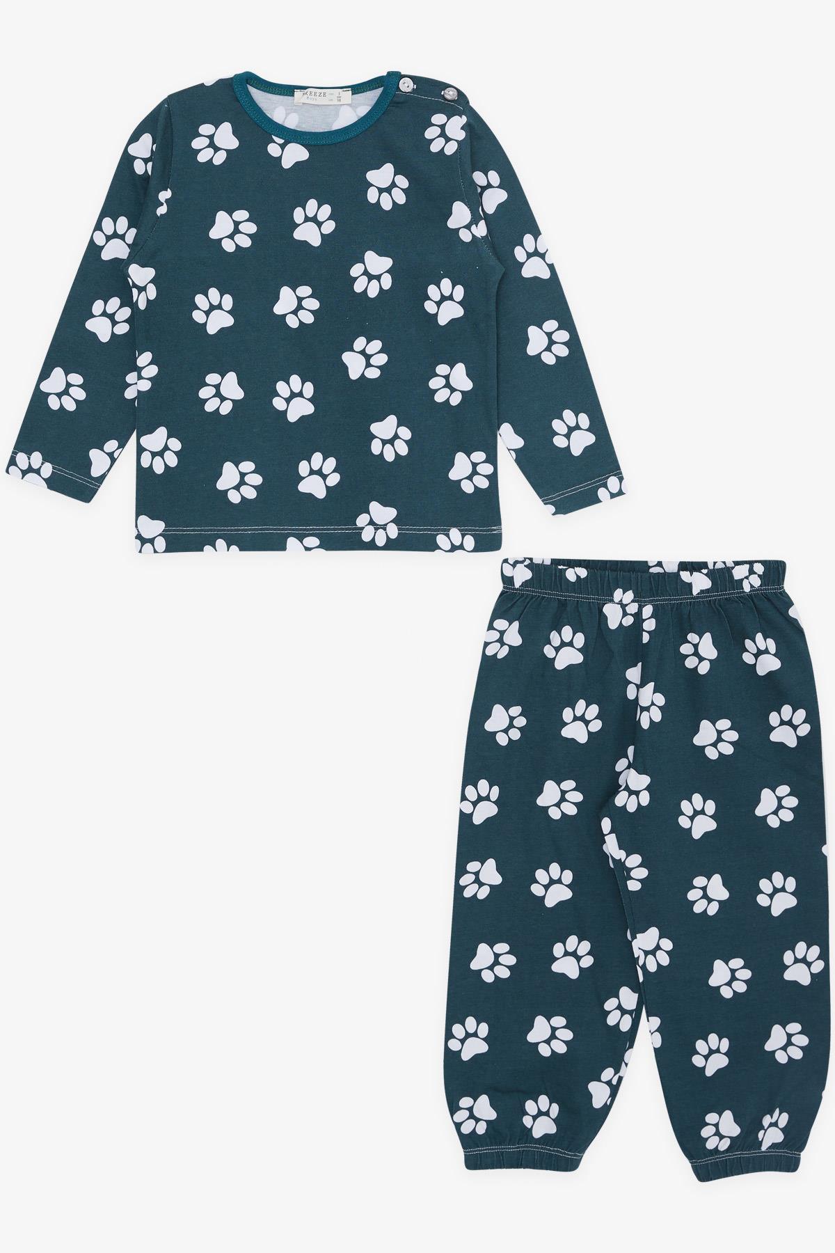 Breeze Erkek Bebek Pijama Takımı Pati Desenli Zümrüt Yeşili (9 Ay-3 Yaş)