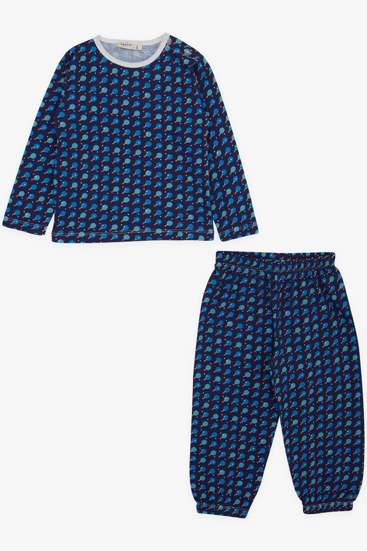 Breeze Erkek Bebek Pijama Takımı Raket Desenli Lacivert (9 Ay-3 Yaş)
