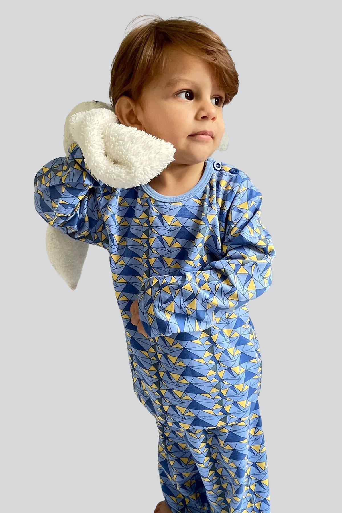 Breeze Erkek Bebek Pijama Takımı Renk Üçgeni Açık Mavi (9 Ay-3 Yaş)