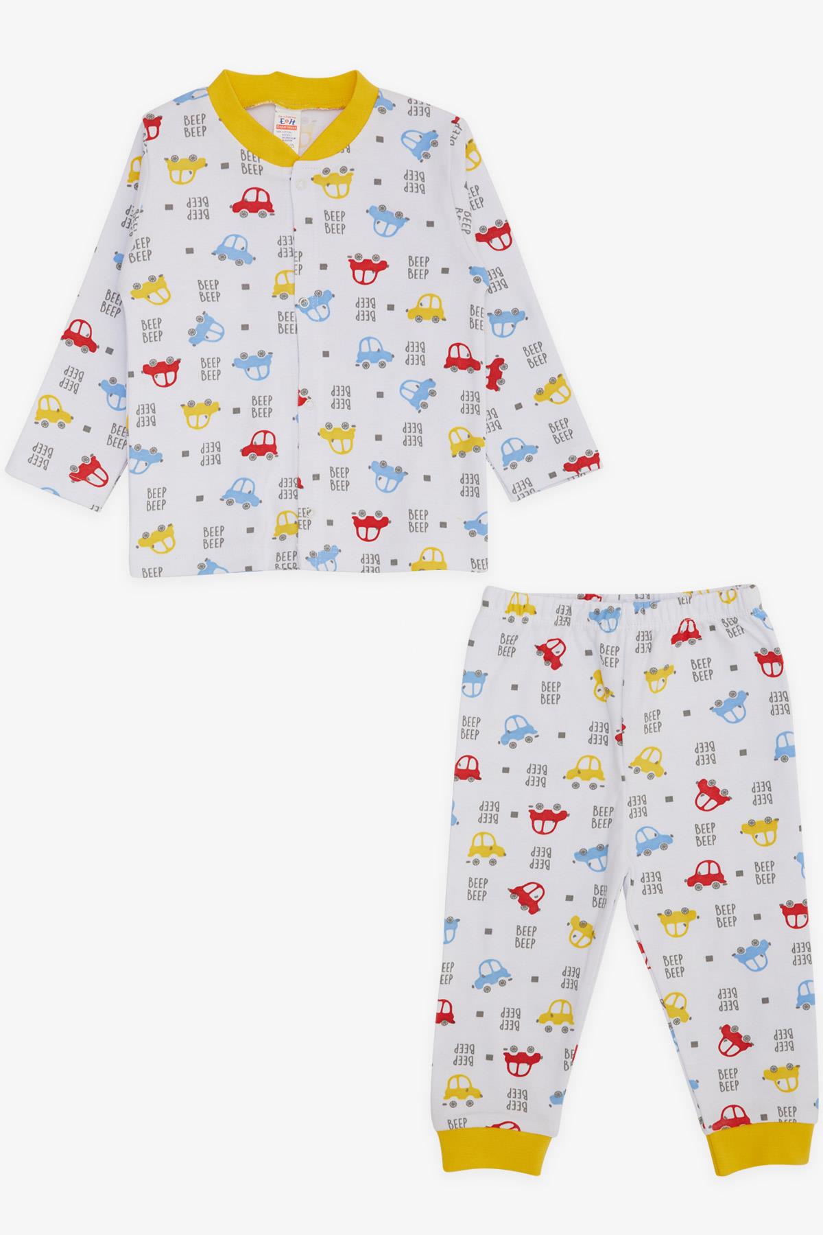 Breeze Erkek Bebek Pijama Takımı Renkli Araba Desenli Beyaz (4 Ay-1 Yaş)