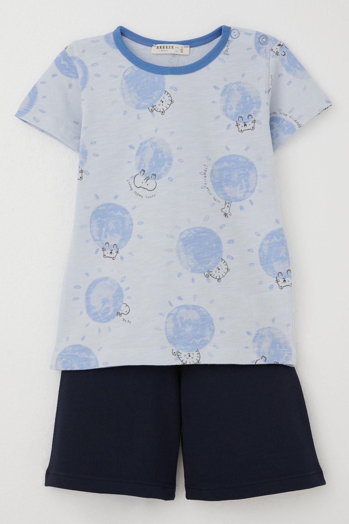 Breeze Erkek Bebek Pijama Takımı Sevimli Hayvanlar Alemi Dostluk Temalı Açık Mavi (9 Ay-3 Yaş)