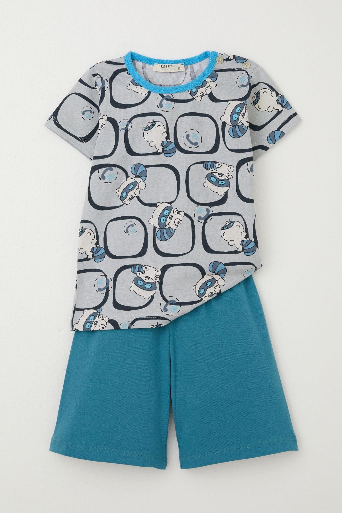 Breeze Erkek Bebek Pijama Takımı Sevimli Rakun Desenli Gri (9 Ay-3 Yaş)