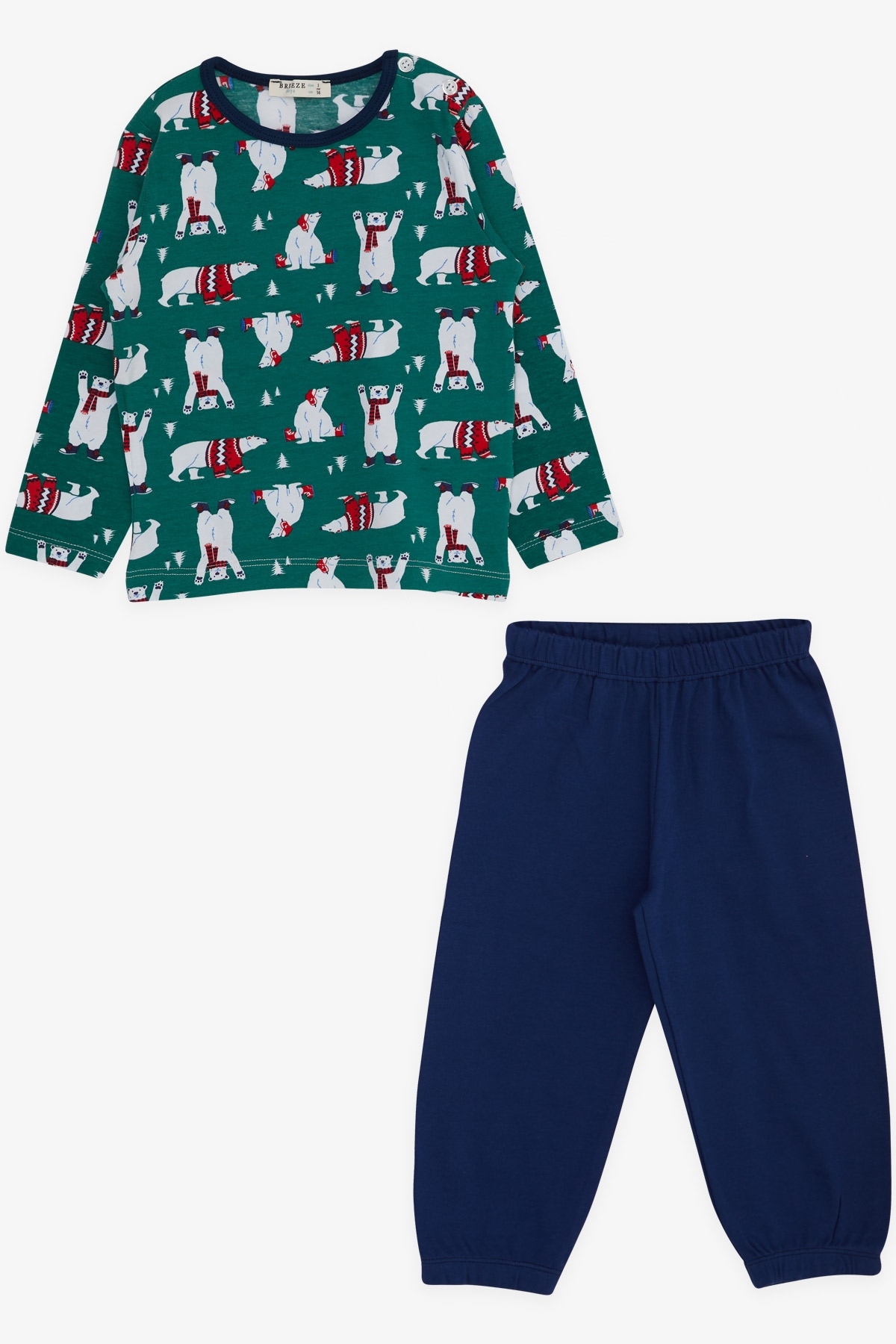Breeze Erkek Bebek Pijama Takımı Sevimli Kutup Ayısı Desenli Yeşil (9 Ay-3 Yaş)