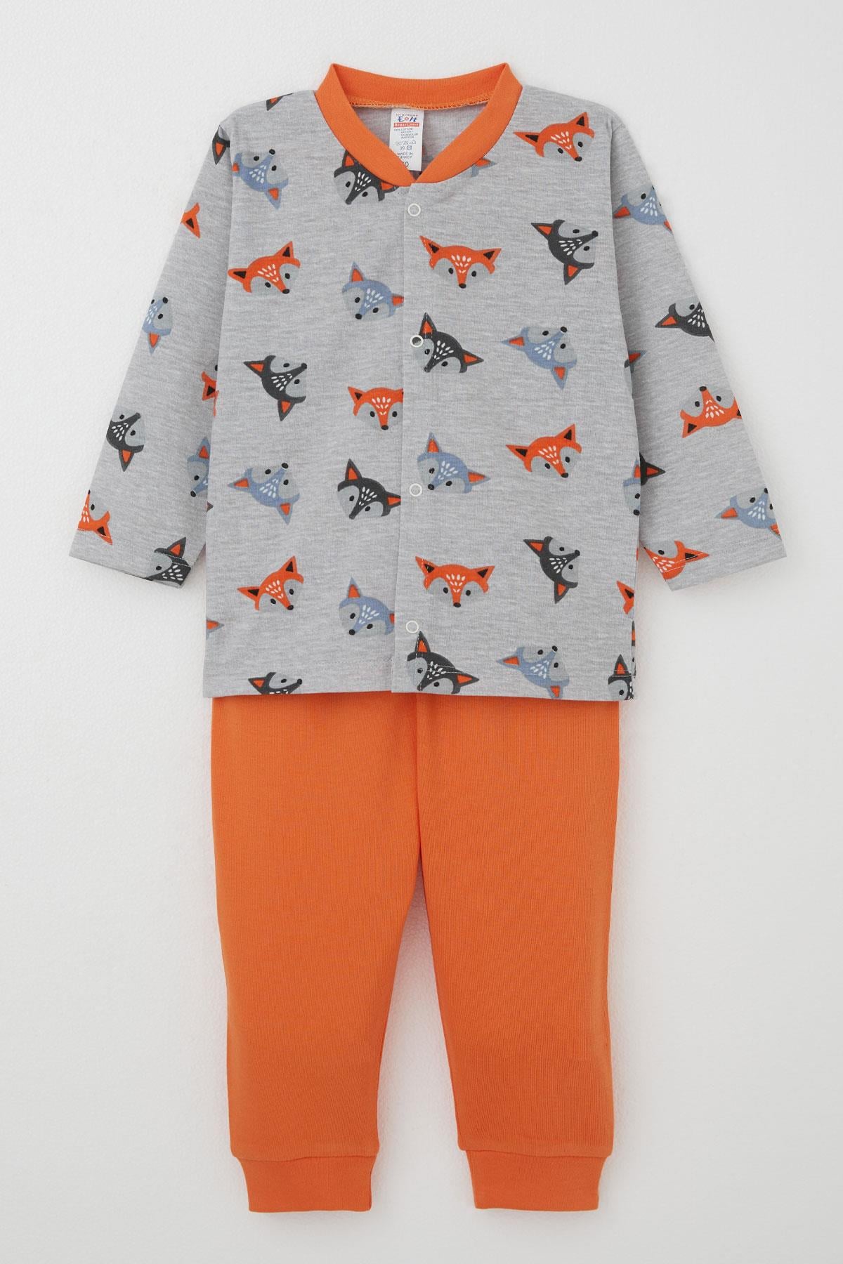 Breeze Erkek Bebek Pijama Takımı Sevimli Renkli Tilkicikler Gri (4 Ay-1 Yaş)