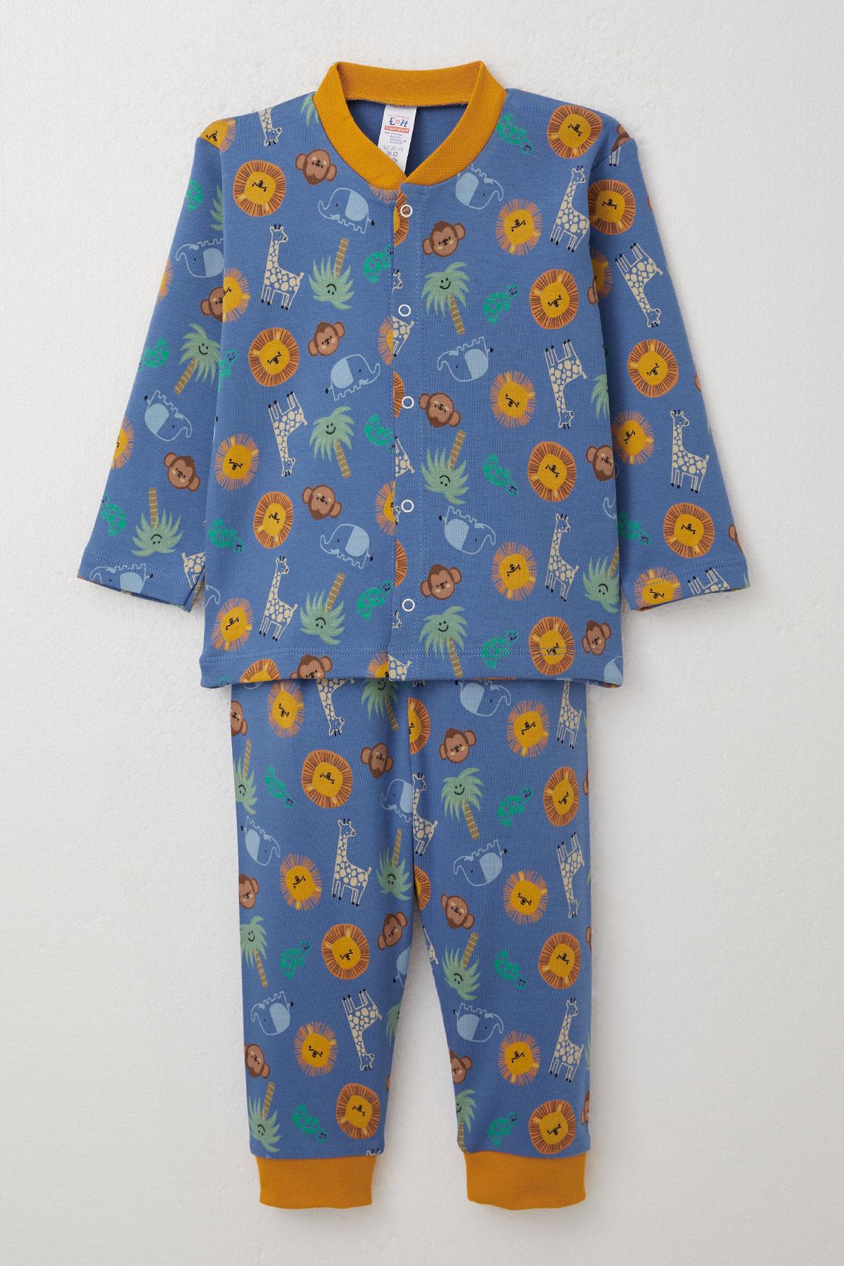 Breeze Erkek Bebek Pijama Takımı Sevimli Hayvanlar Alemi Temalı Mavi (4 Ay-1 Yaş)
