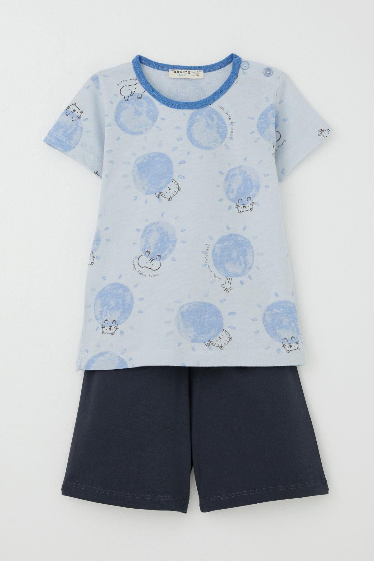 Breeze Erkek Bebek Pijama Takımı Sevimli Hayvanlar Alemi Dostluk Temalı Açık Mavi (9 Ay-3 Yaş)