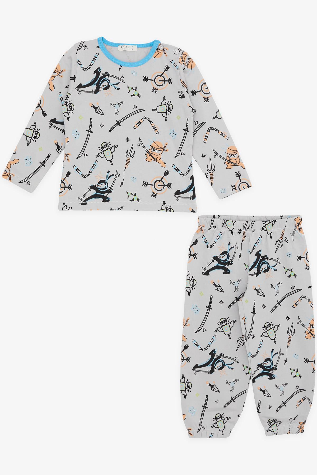 Breeze Erkek Bebek Pijama Takımı Spor Temalı Gri (9 Ay-3 Yaş)